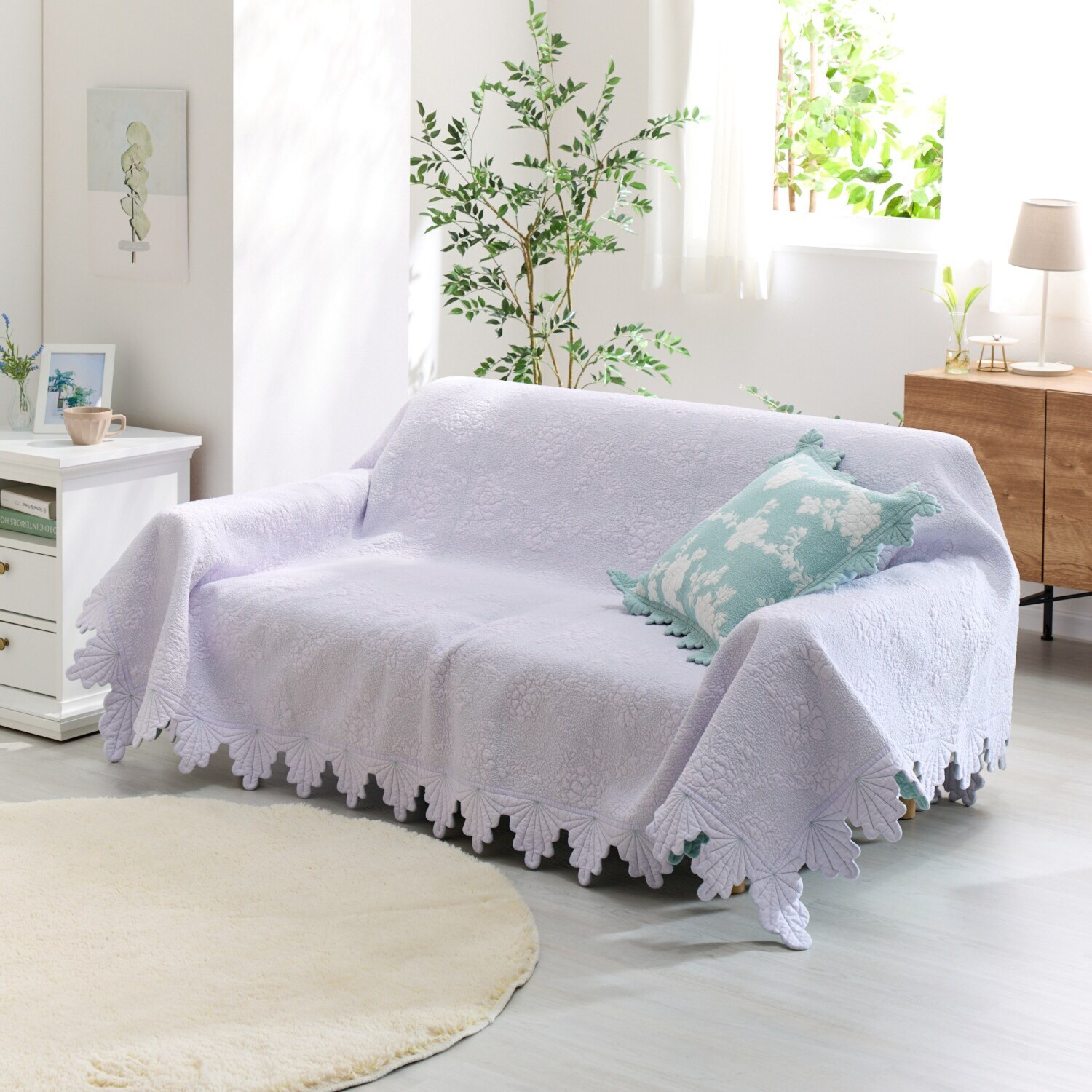 ラ・コトンメルル 綿が気持ちいい マスカットスカラップ キルトマルチカバー ＜１９０×２４０ｃｍ＞