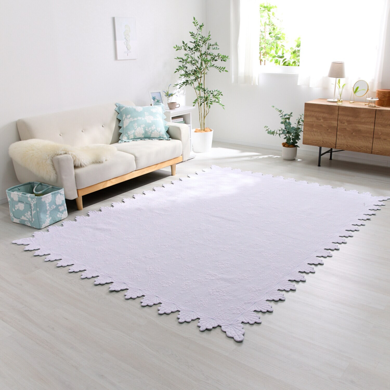 ラ・コトンメルル 綿が気持ちいい マスカットスカラップ キルトマルチカバー ＜１９０×２４０ｃｍ＞