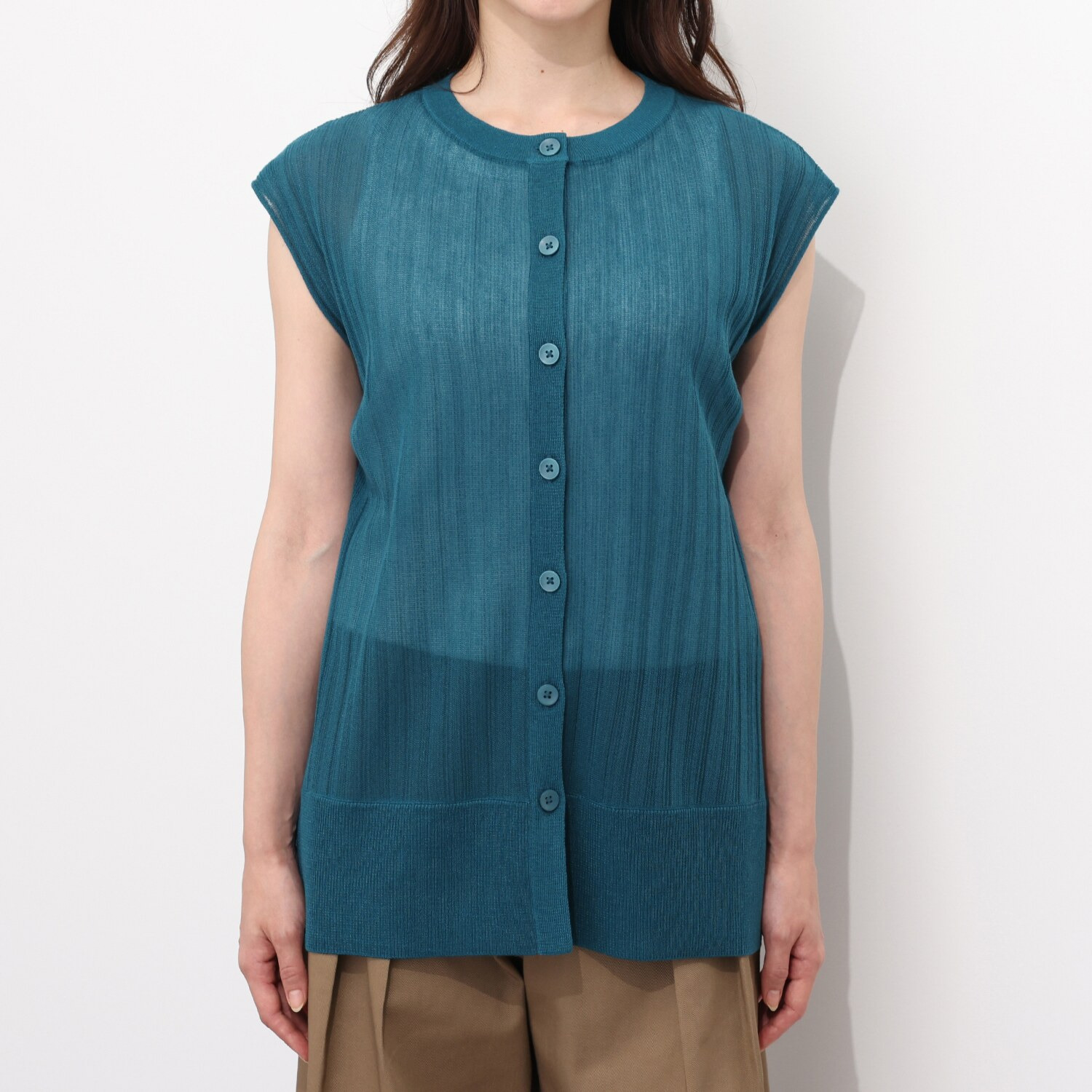 ソアージュ 上品煌めきハイゲージ テンセル（ＴＭ）・ ウール混 ランダムストライプジレ