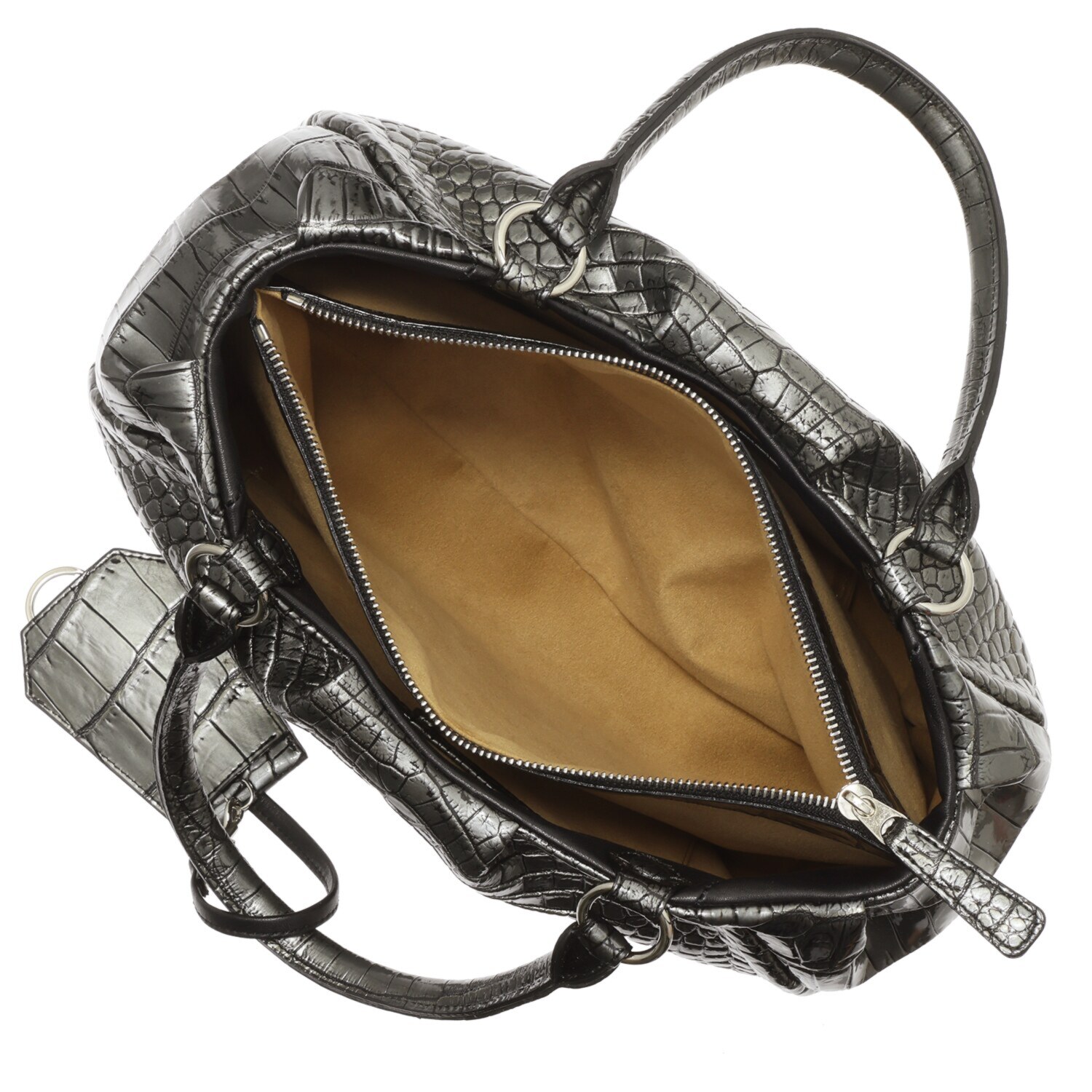 グラスクォーツ 日本製 クロコダイル キーリングストラップ付 トートバッグ “ヴェロリア”