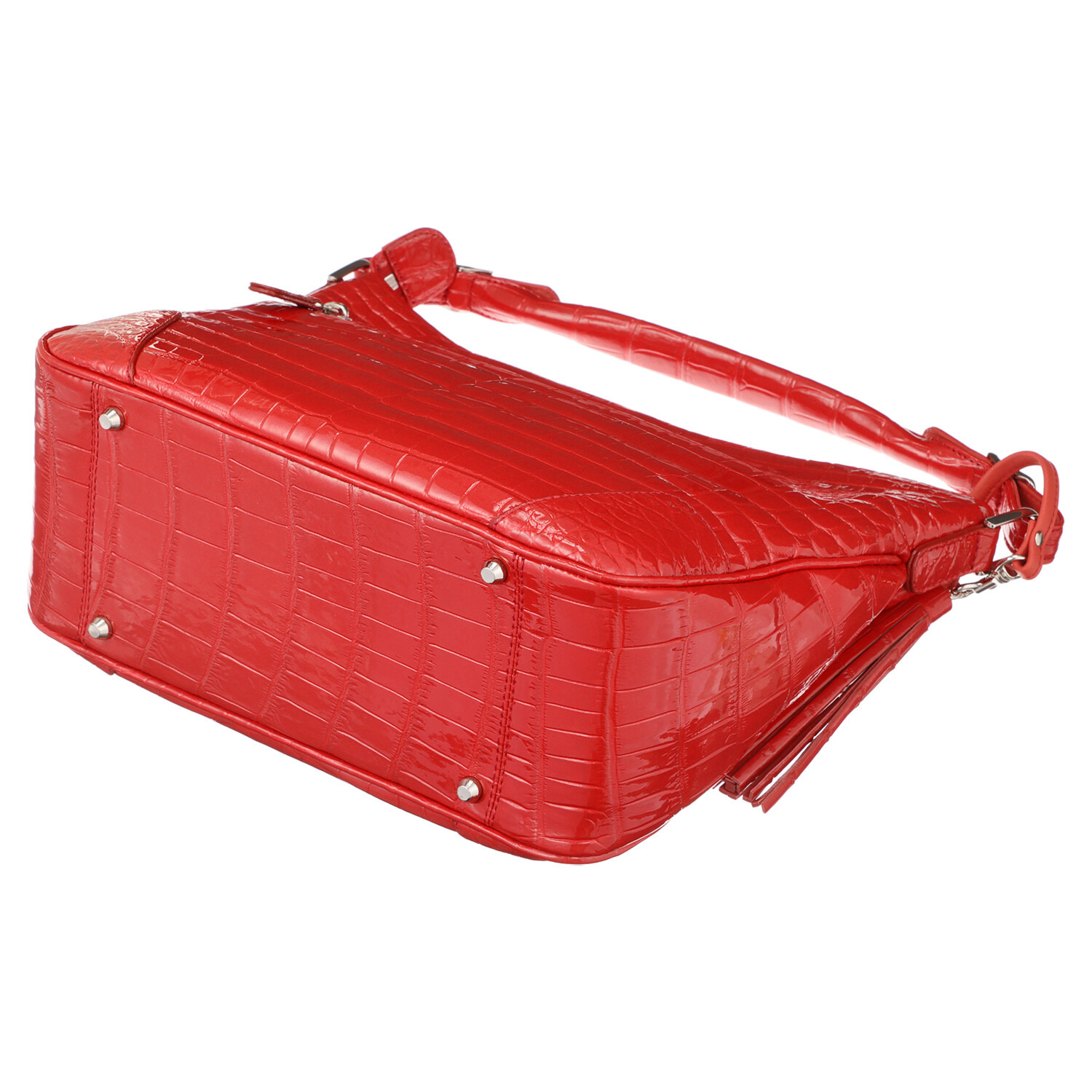 グラスクォーツ 日本製　クロコダイル タッセル＆ショルダー付 ハンドバッグ“ノービレ”