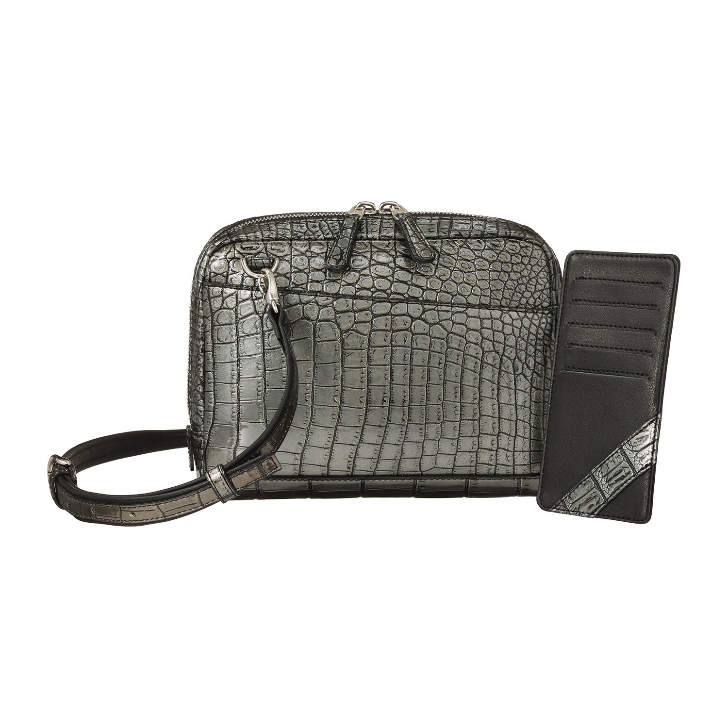 グラスクォーツ 日本製　クロコダイル カードケース付 ショルダーバッグ“ミア”