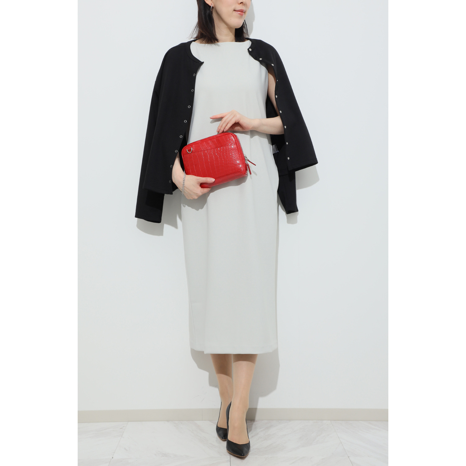 グラスクォーツ 日本製　クロコダイル カードケース付 ショルダーバッグ“ミア”