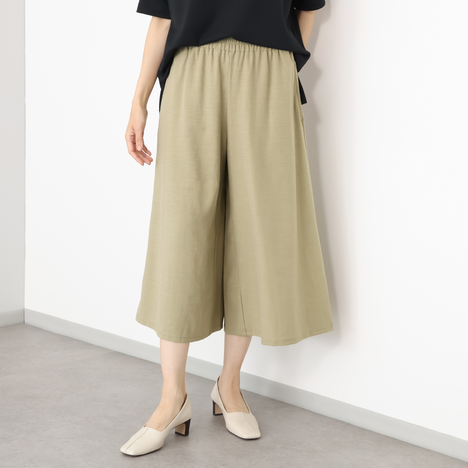 ココンライフ　ドゥ ＵＶカット・接触冷感・ 近赤外線カット ヘンプ混縦編 ウエスト総ゴム ワイドパンツ