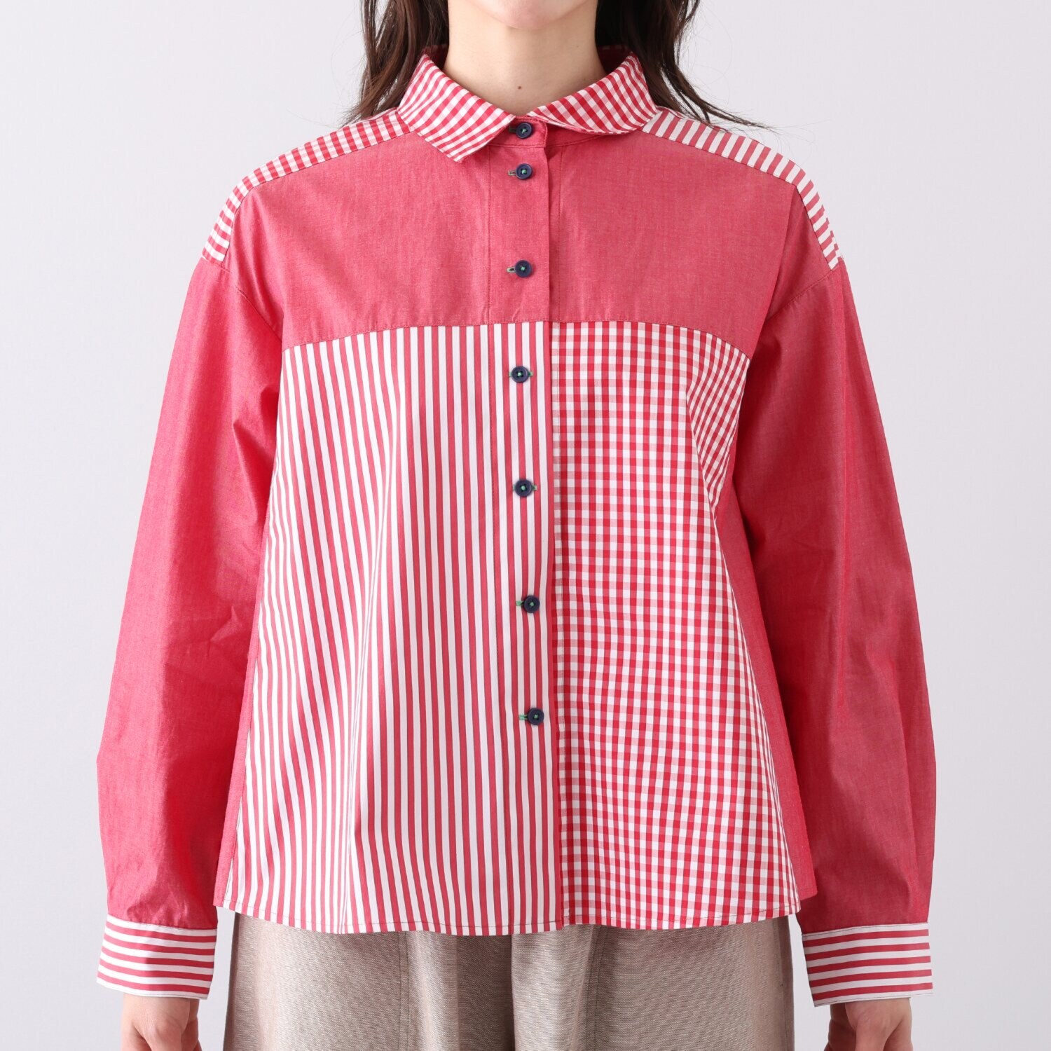 ハヤマ　ブリーズ 先染め 柄違い組み合わせ シャツ