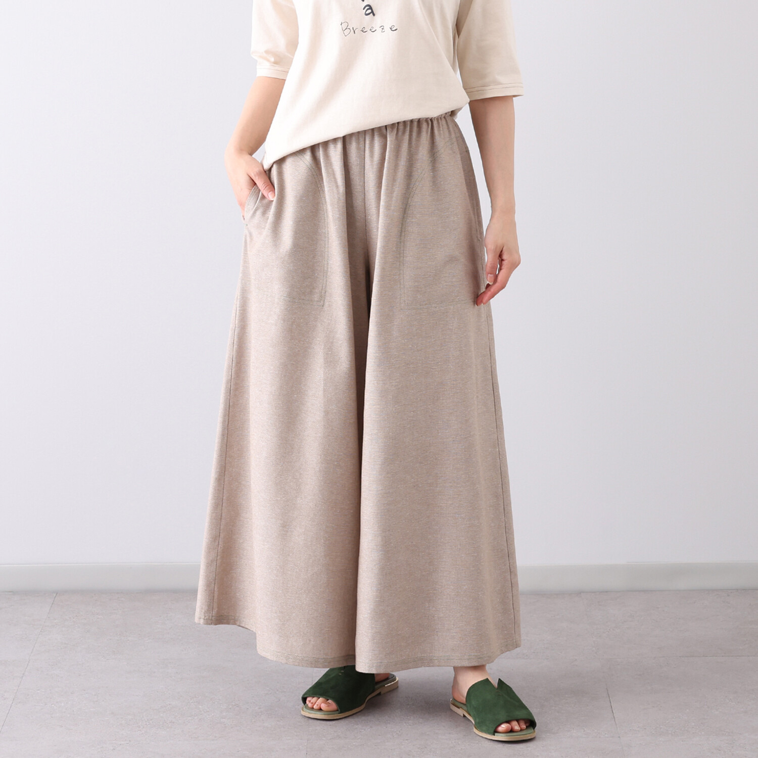 ハヤマ　ブリーズ 先染め ワイドパンツ