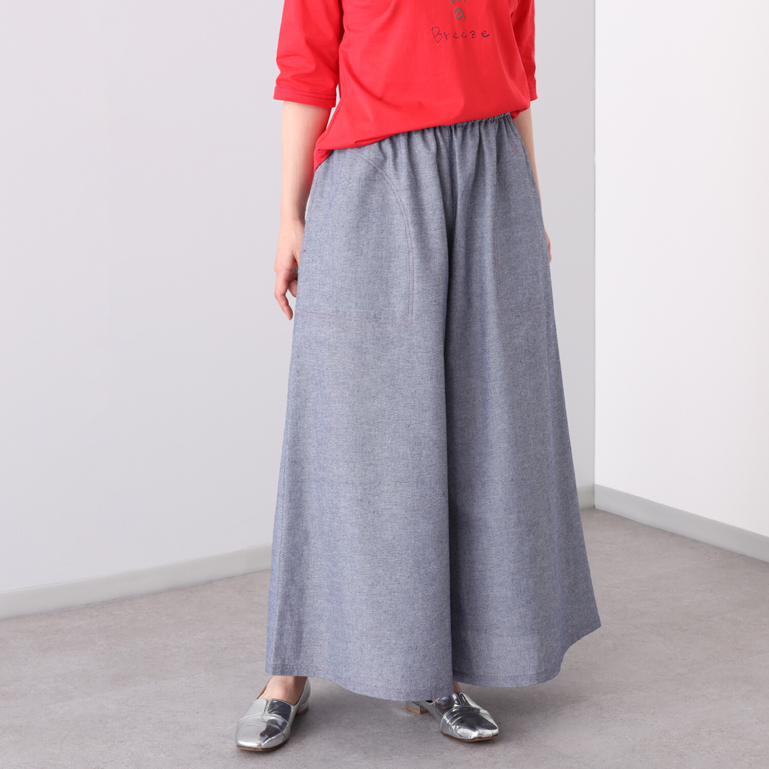 ハヤマ　ブリーズ 先染め ワイドパンツ