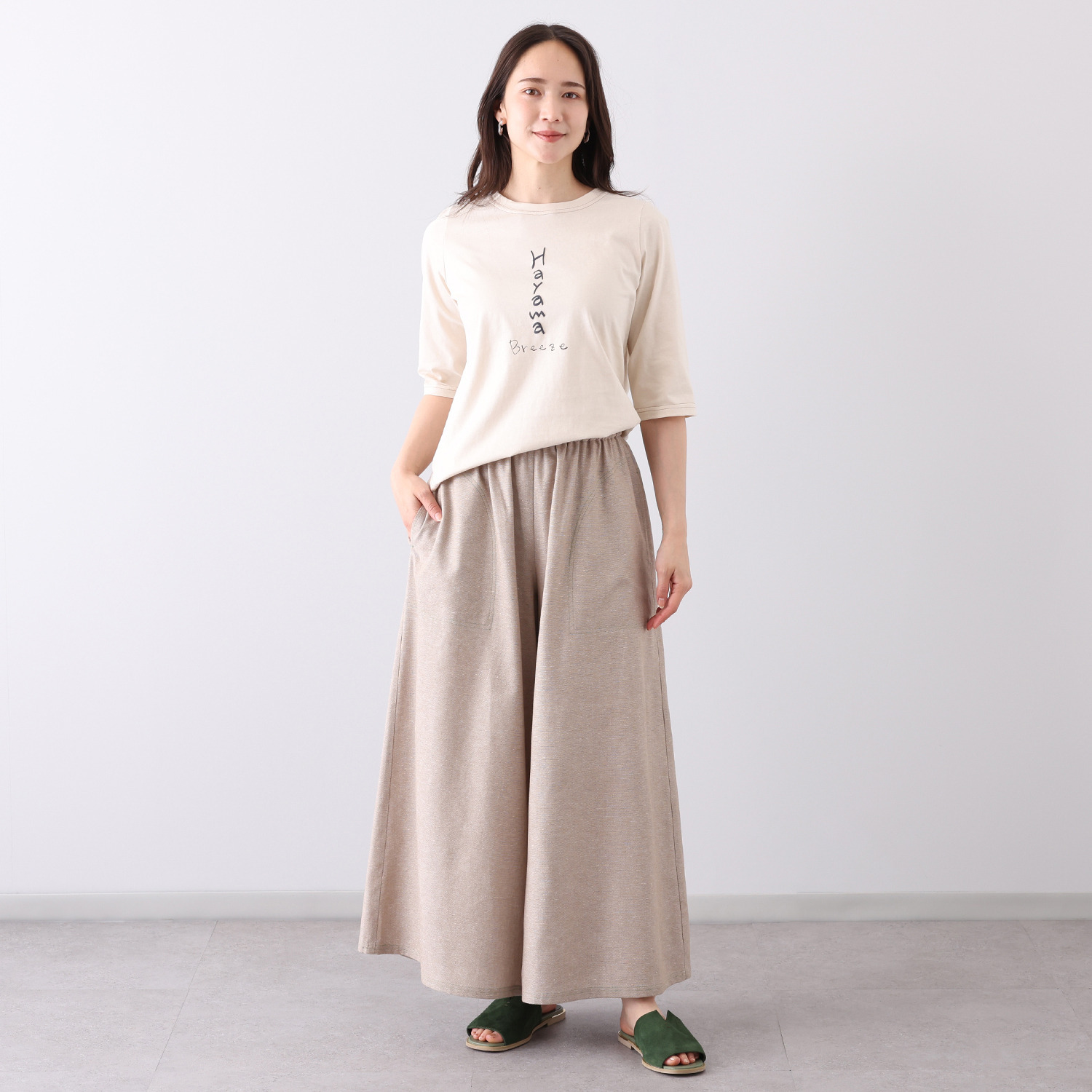ハヤマ　ブリーズ 先染め ワイドパンツ