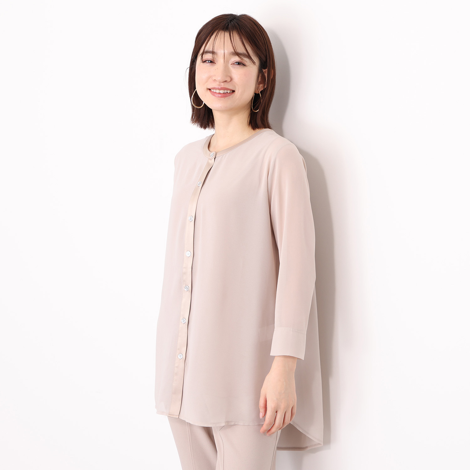 フーア サテントリミング シフォン ロングカーディガン