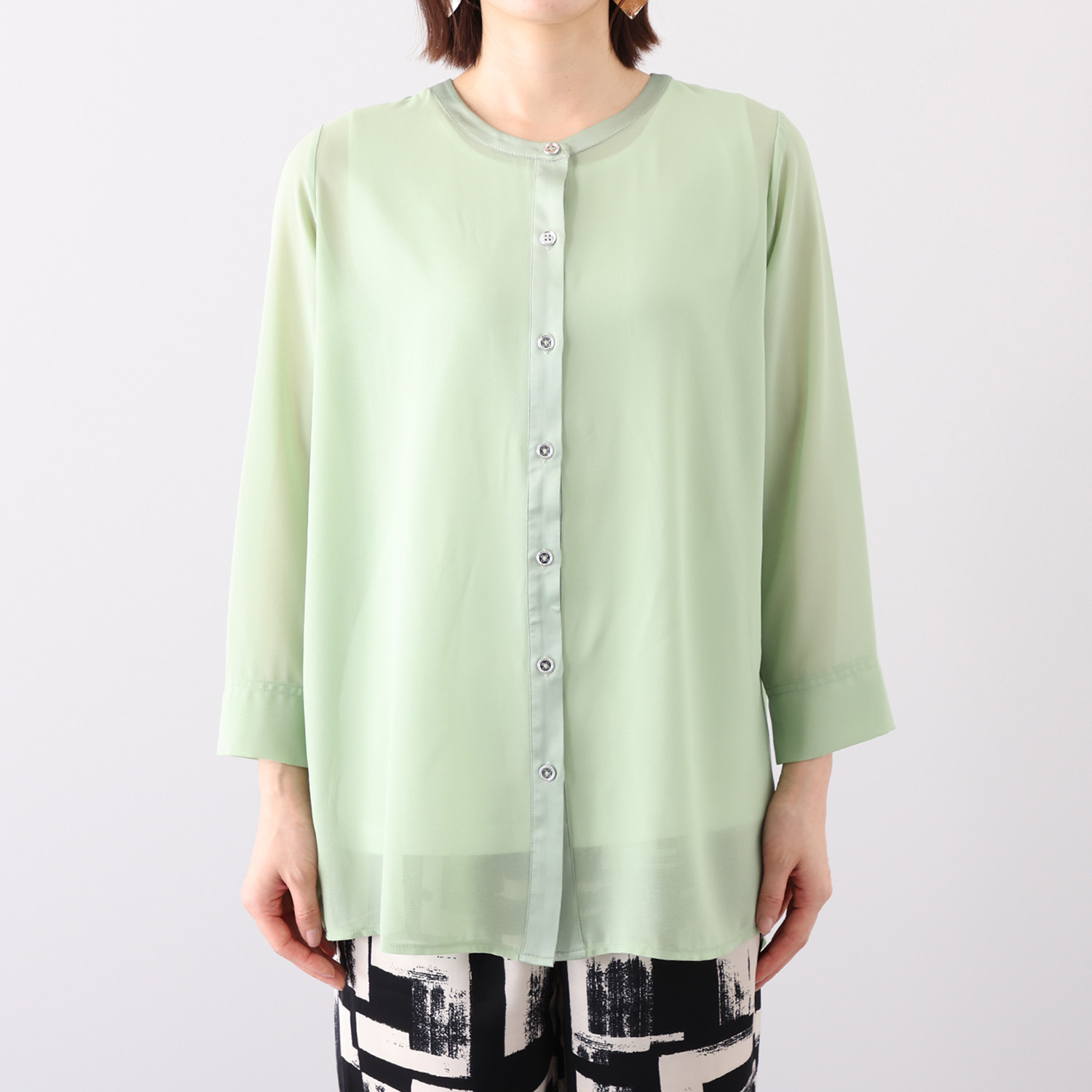 フーア サテントリミング シフォン ロングカーディガン