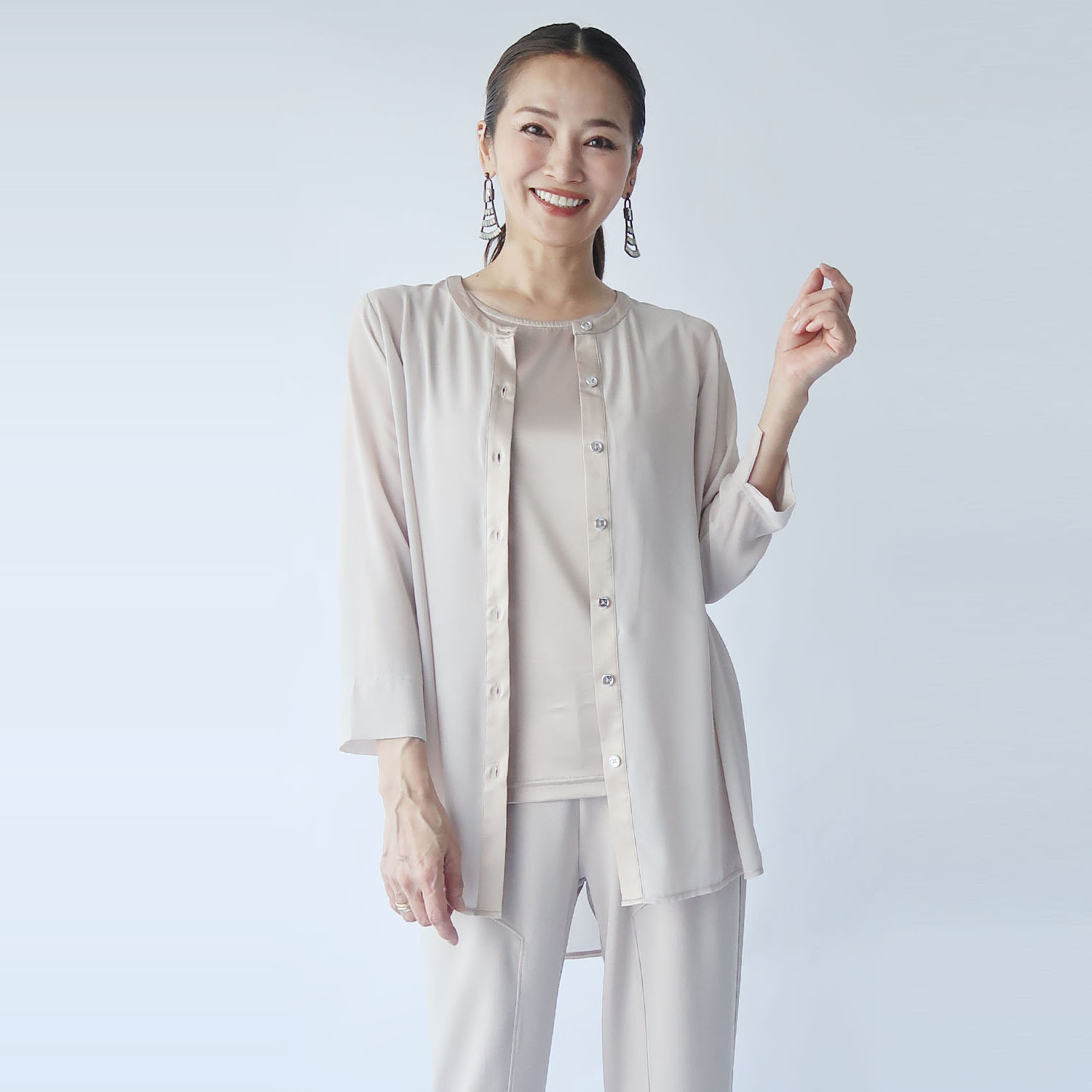 フーア サテントリミング シフォン ロングカーディガン