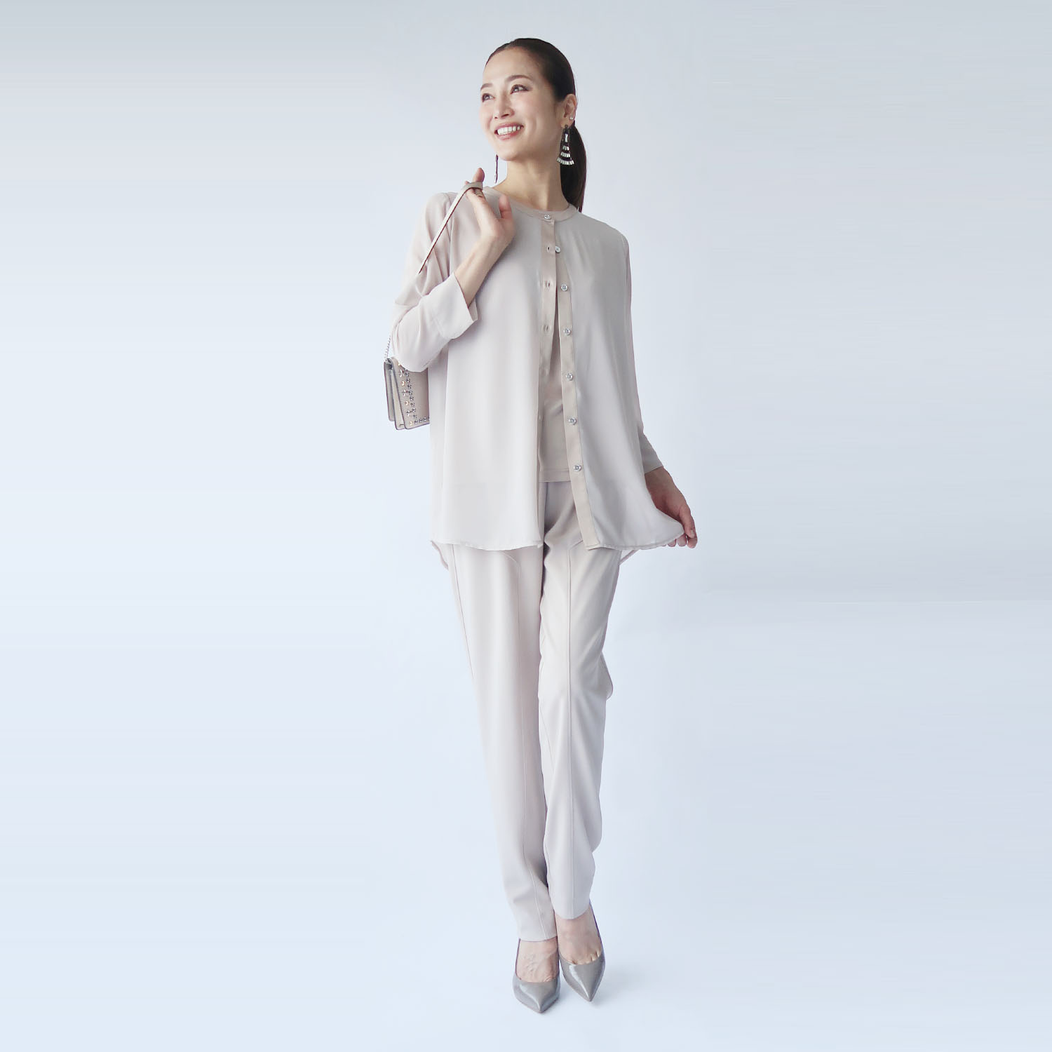 フーア サテントリミング シフォン ロングカーディガン