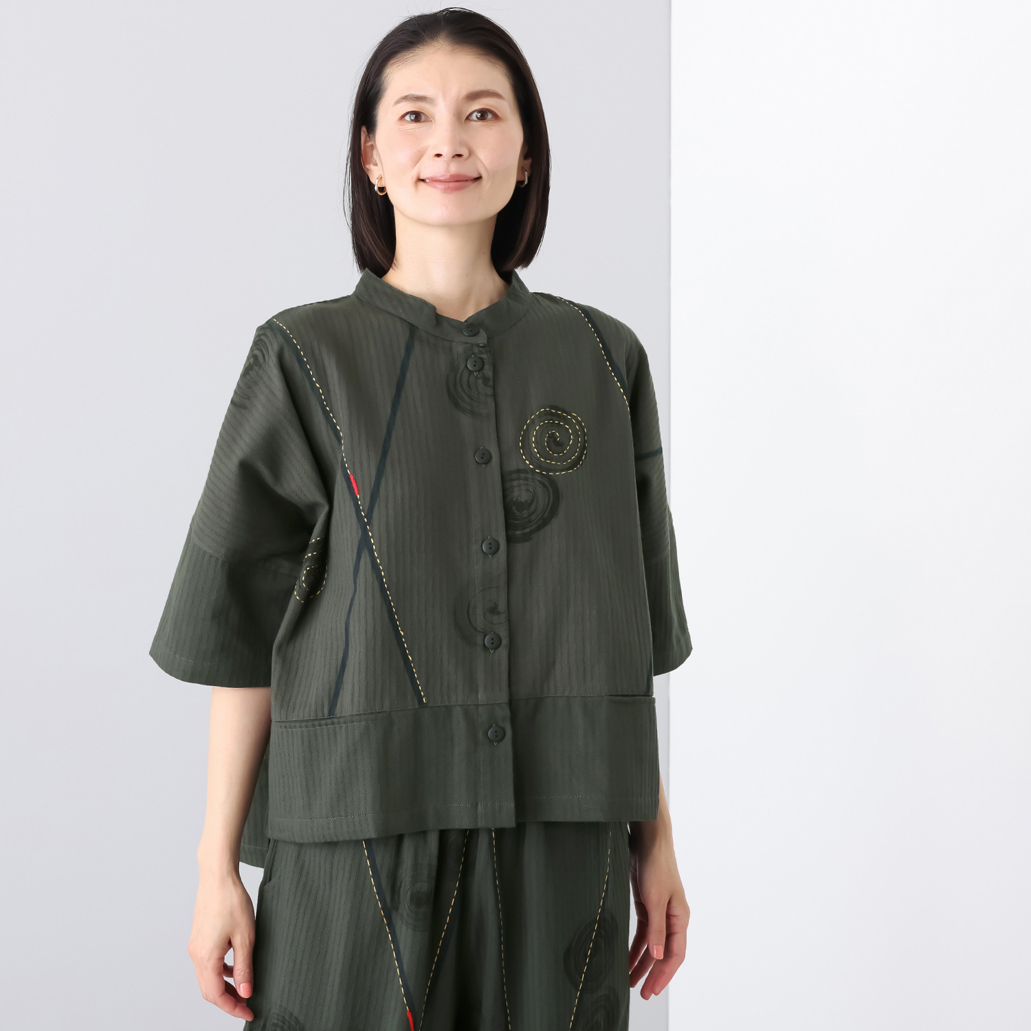 創作りょう うずまき柄 刺し子ブラウス