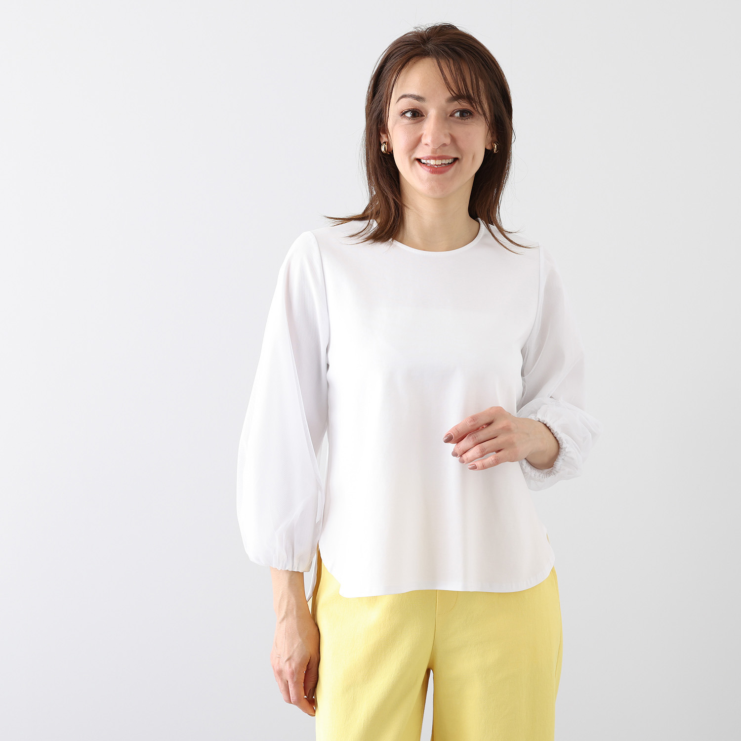 リサリサ ライトソフトポンチ チュールレイヤード 袖バルーンデザイン プルオーバー