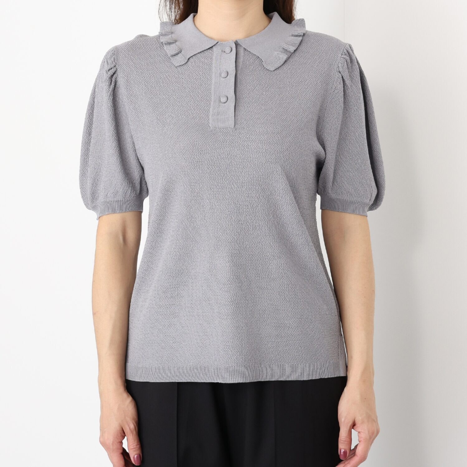 カオル　ヨネヤマ　＆　Ｋ 襟のフリルが女性らしい ニットポロシャツ