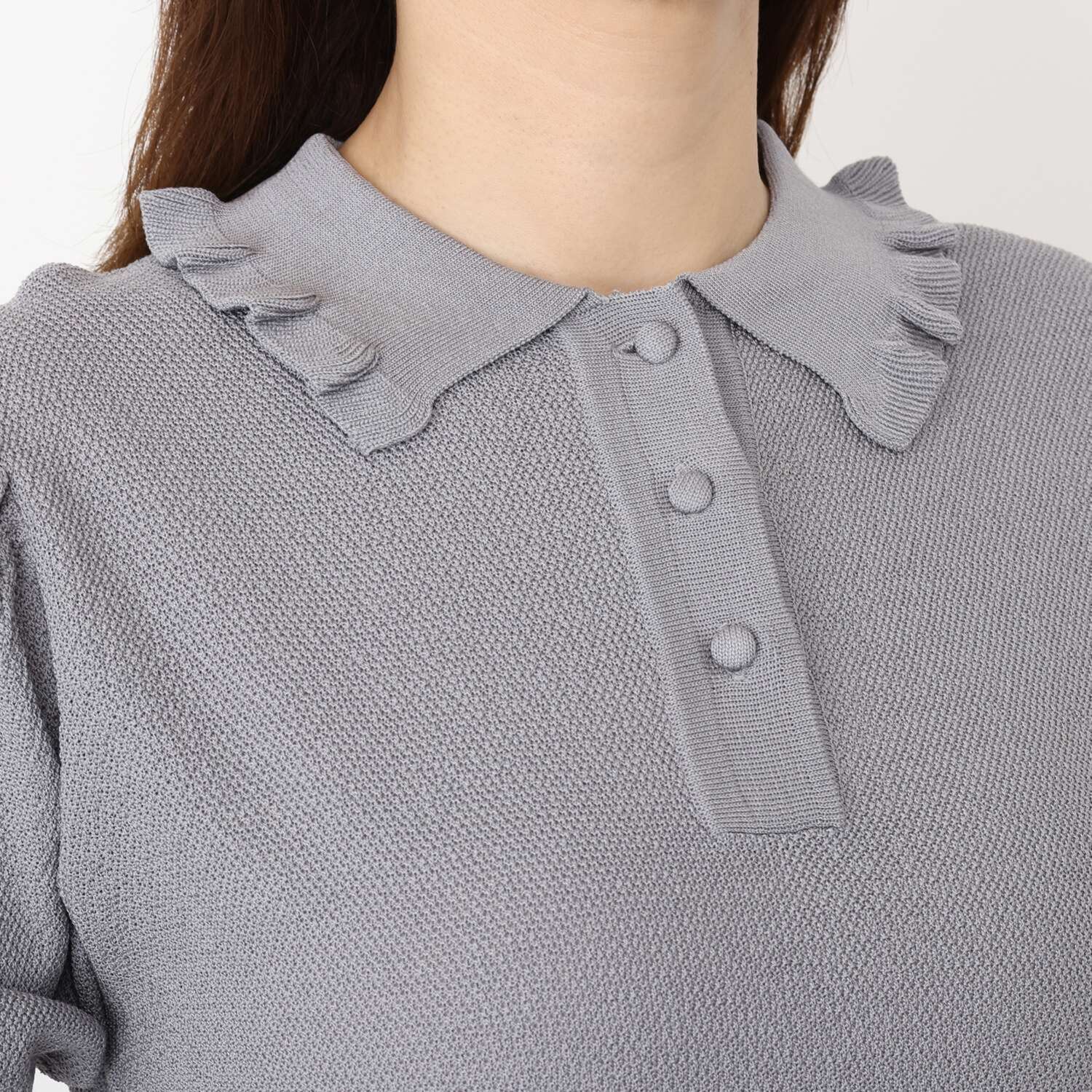 カオル　ヨネヤマ　＆　Ｋ 襟のフリルが女性らしい ニットポロシャツ