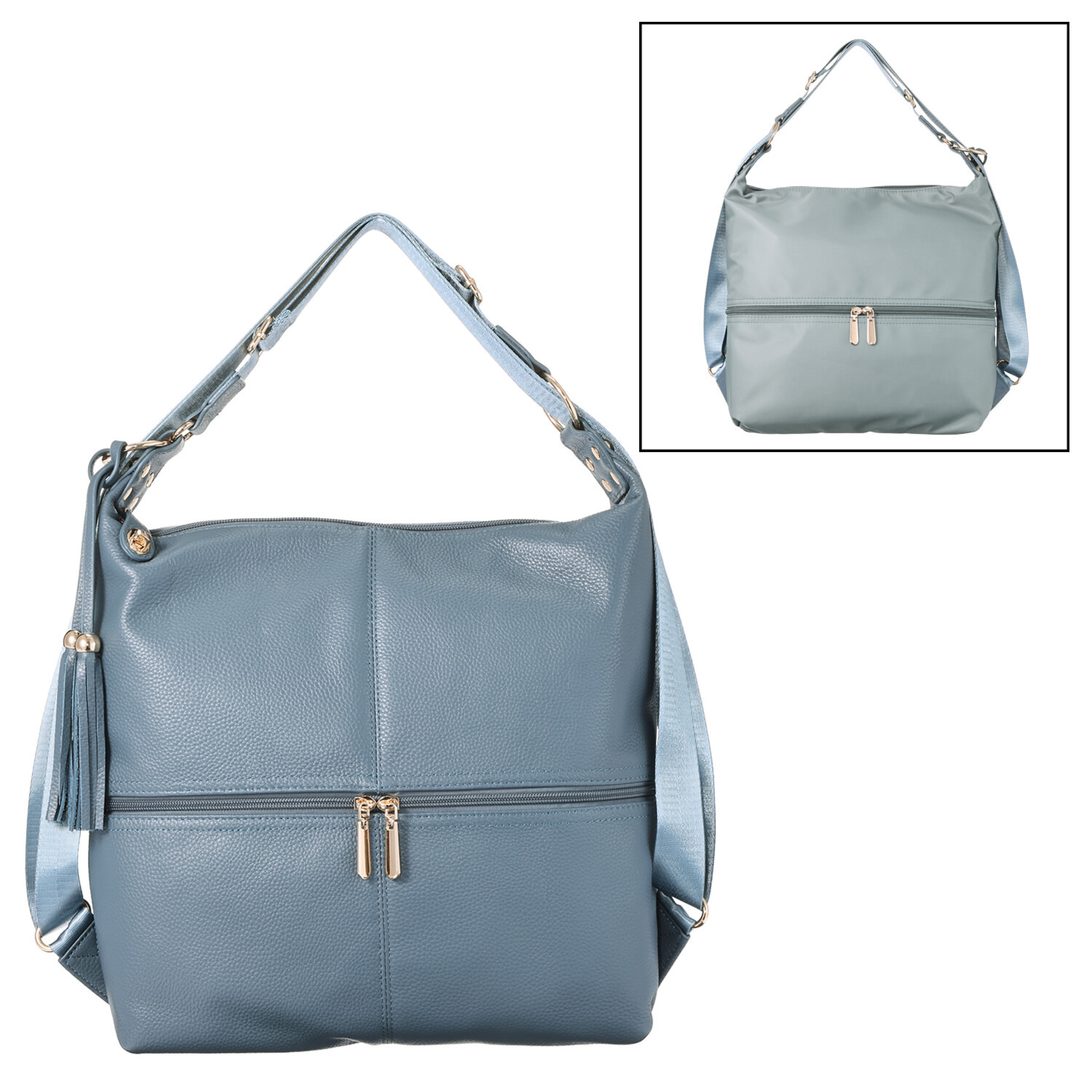 プラスステラ 牛革＆はっ水素材 前後どちらでも使える！ ２ウェイバッグ