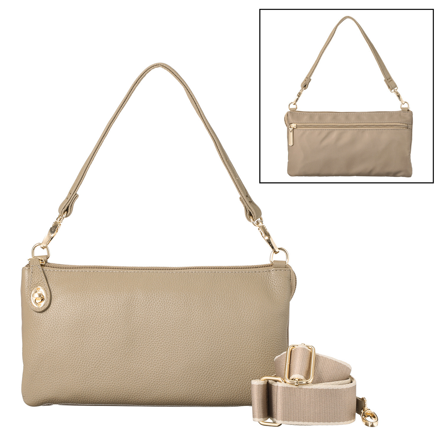 プラスステラ 牛革＆はっ水素材 前後どちらでも使える！ ショルダーバッグ