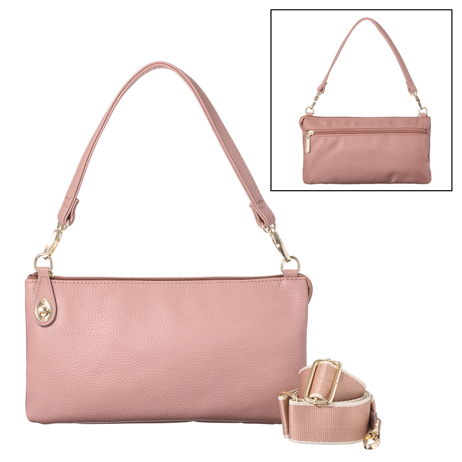 プラスステラ 牛革＆はっ水素材 前後どちらでも使える！ ショルダーバッグ