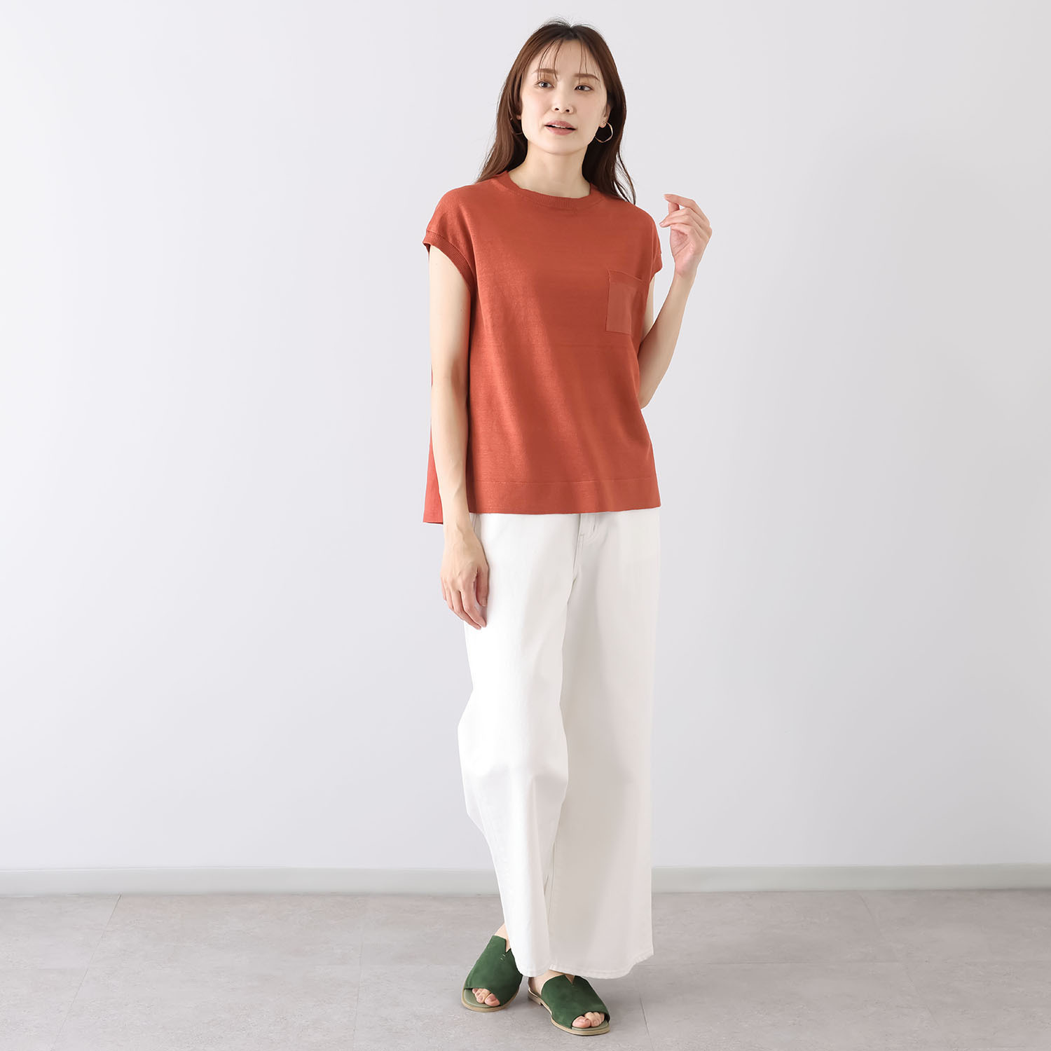 アズイズ　ビーマイセルフ バイ　ネイチャーズ リネン 布帛使い フレンチスリーブ プルオーバー