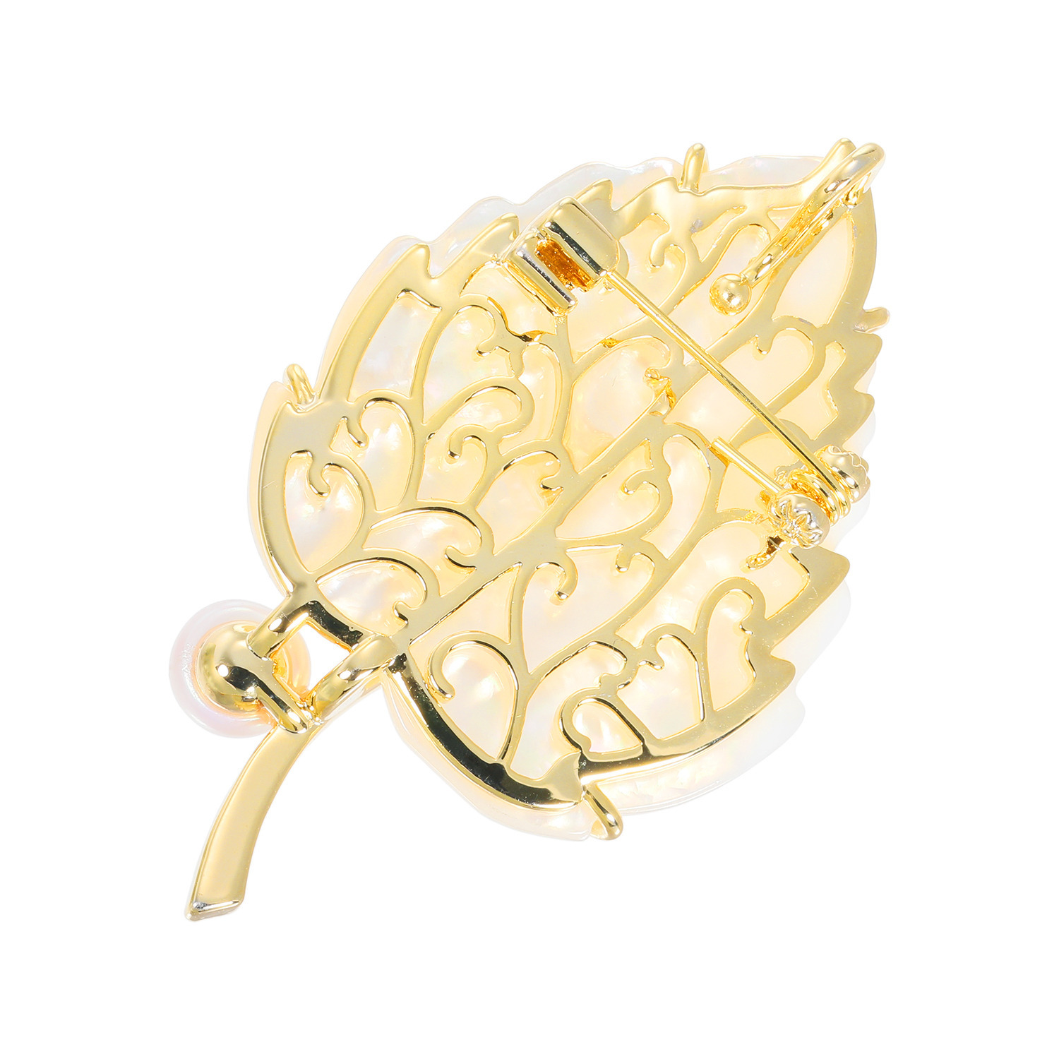 キラキラギフト バイ　アビステ シェル＆ 淡水パール＆ビジュウ リーフモティーフ ペンダントブローチ