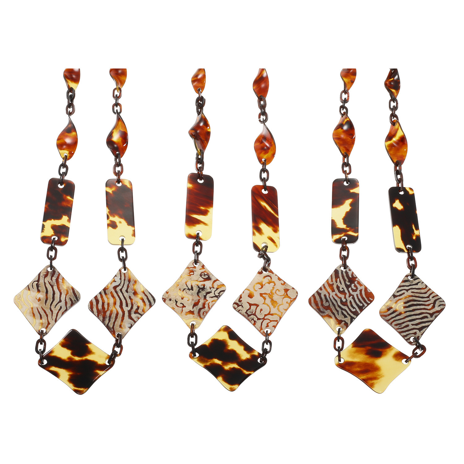 べっこう堂 本水もく＆ 本べっ甲茨布＆無地 幾何学デザイン ロングネックレス