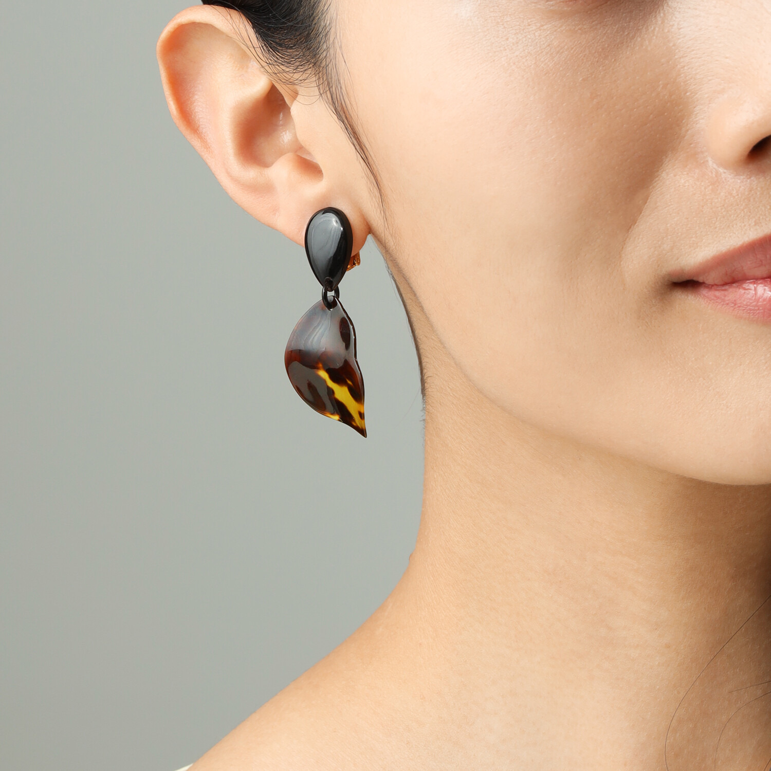 べっこう堂 本べっ甲茨布＆無地 リーフパーツ スウィングイヤリング