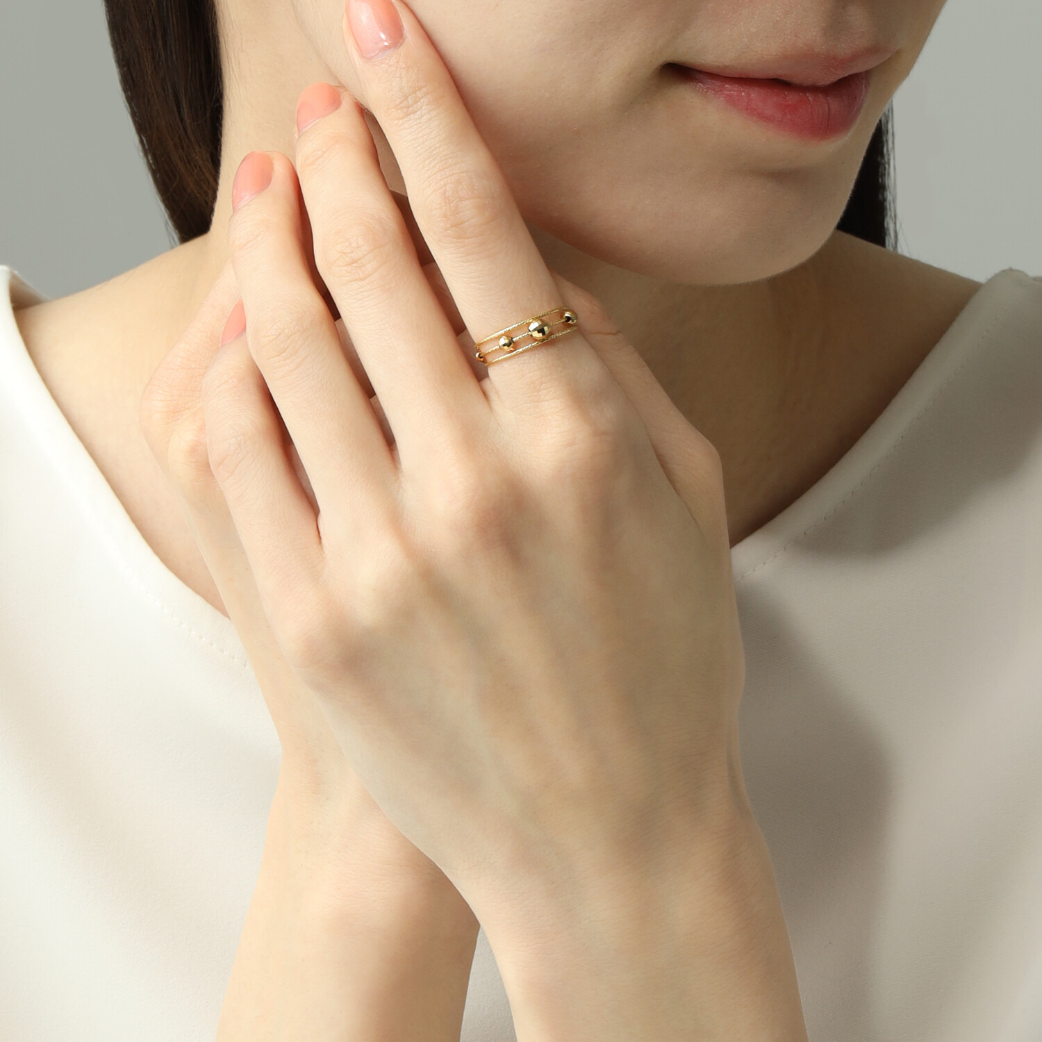 キノミノ １８Ｋ ミラーカットボール フレキシブルリング