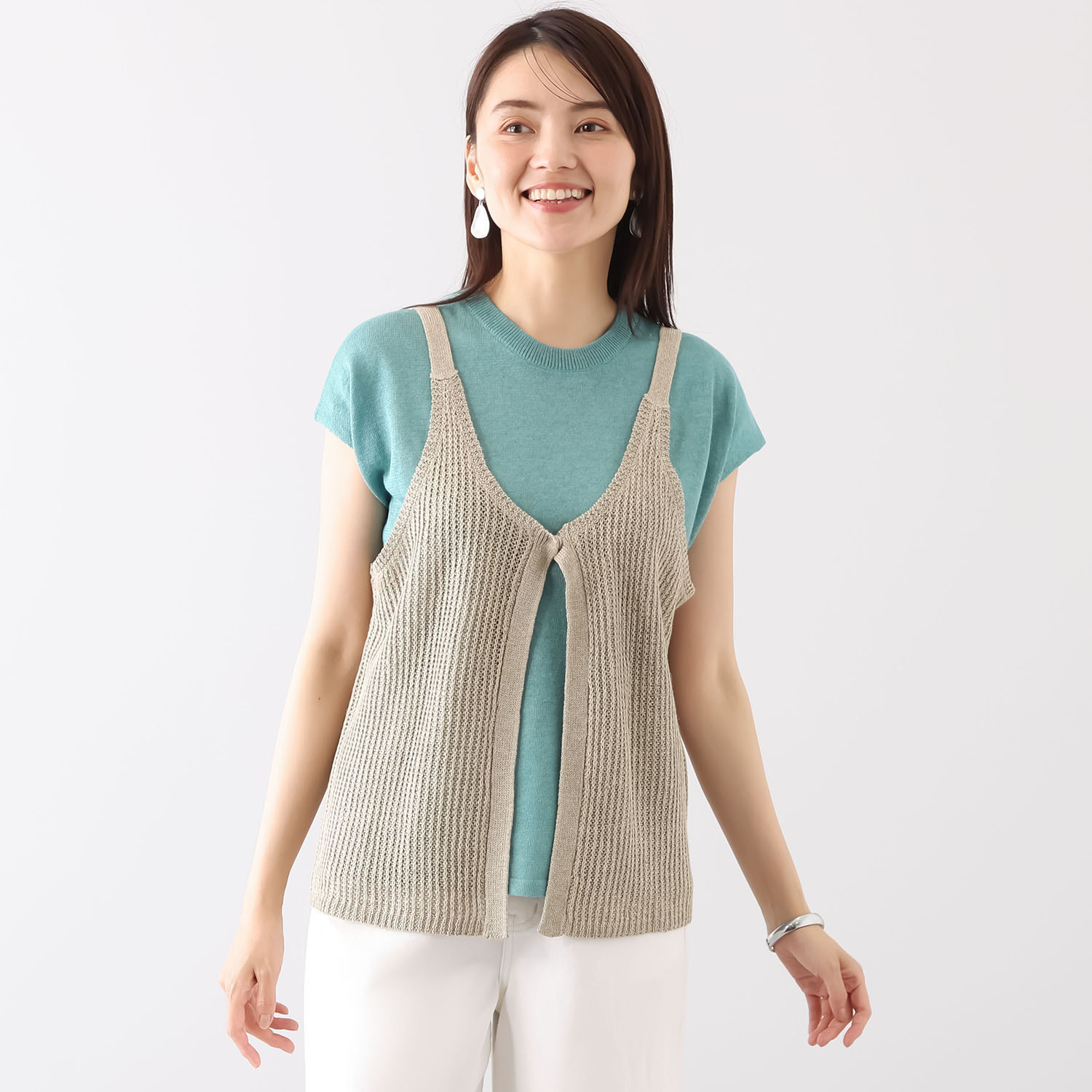 スピンブルー イタリア・ リニフィッチオ社製 蘇った奇跡のリネン ニットキャミソールジレ