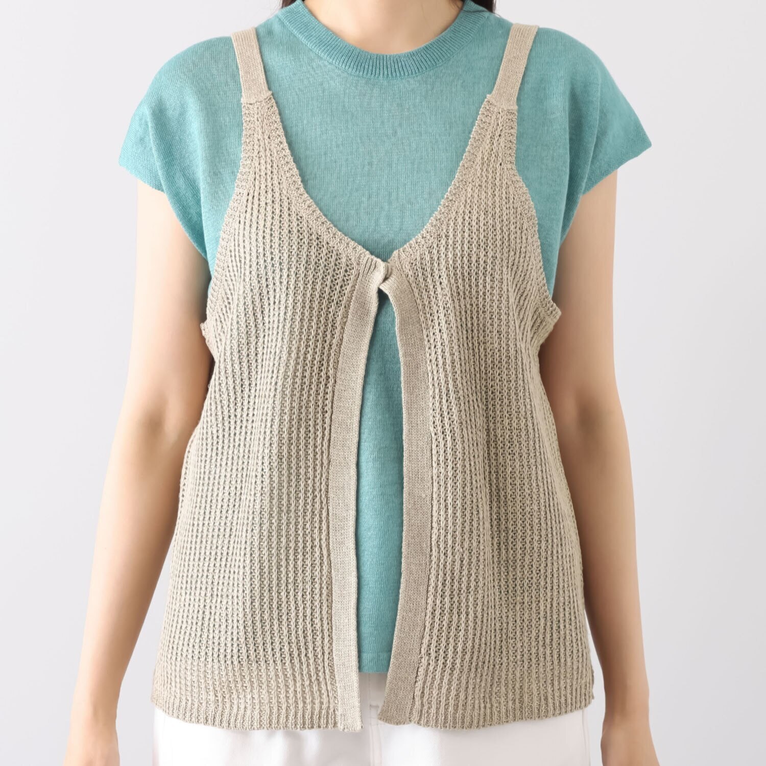 スピンブルー イタリア・ リニフィッチオ社製 蘇った奇跡のリネン ニットキャミソールジレ