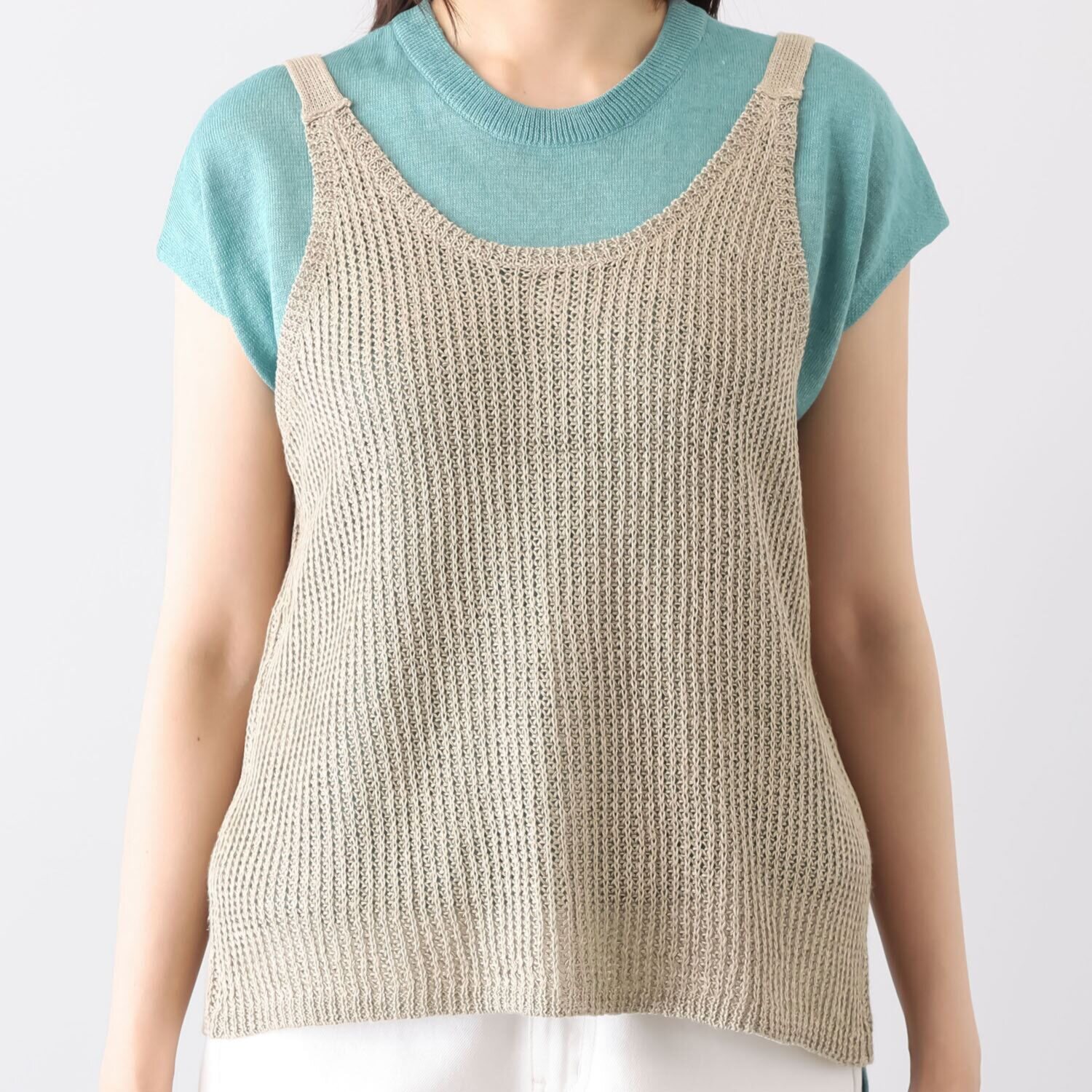 スピンブルー イタリア・ リニフィッチオ社製 蘇った奇跡のリネン ニットキャミソールジレ