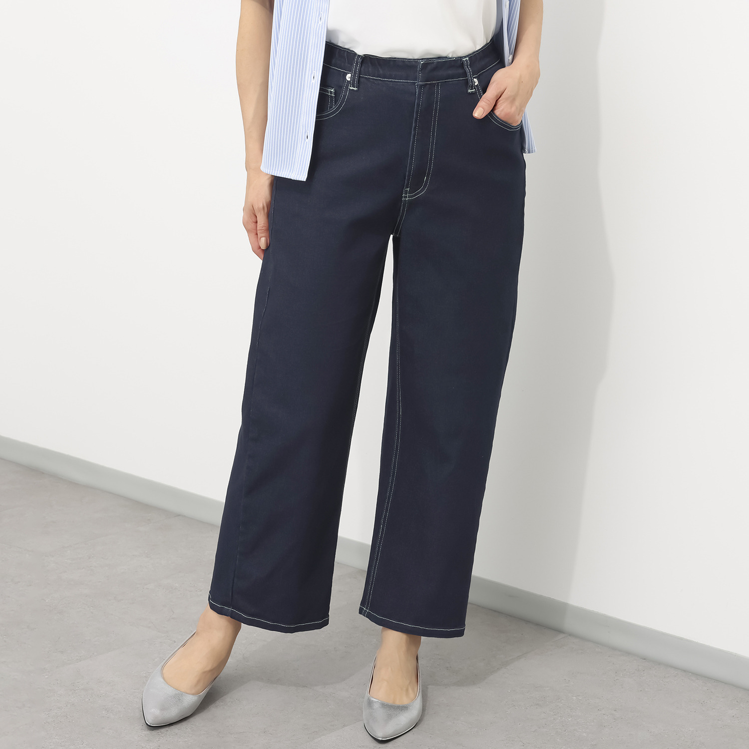 ルナリア 快適！ はっ水ストレッチデニム セミワイドパンツ