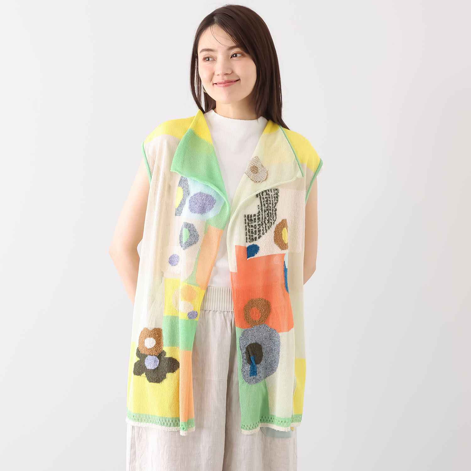 エム　アンド　キョウコ ブロック柄 ロングジレ