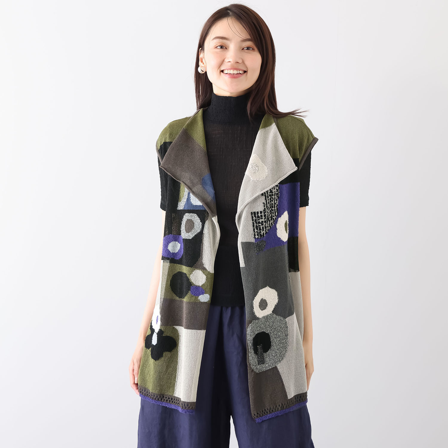 エム　アンド　キョウコ ブロック柄 ロングジレ