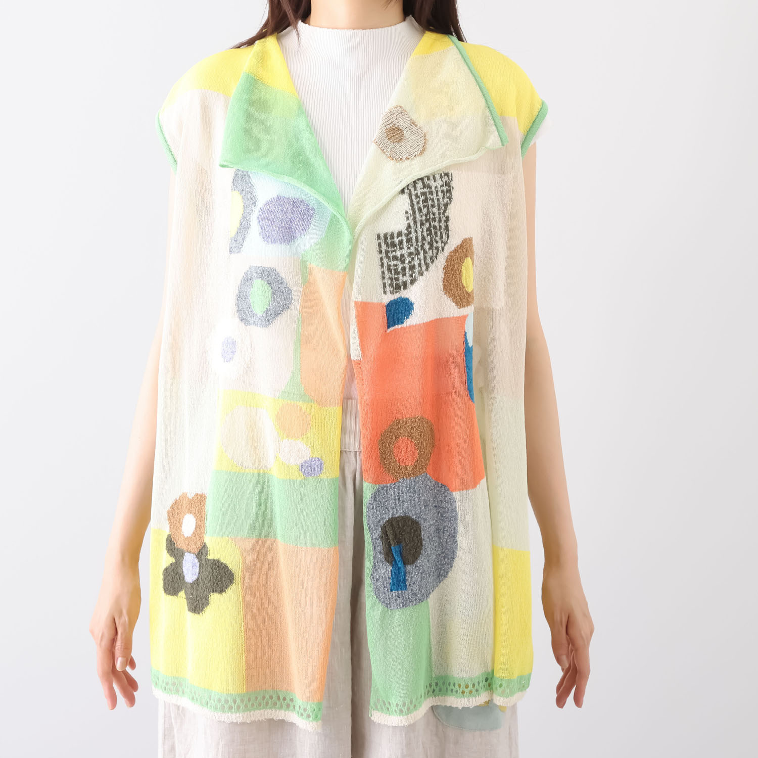 エム　アンド　キョウコ ブロック柄 ロングジレ