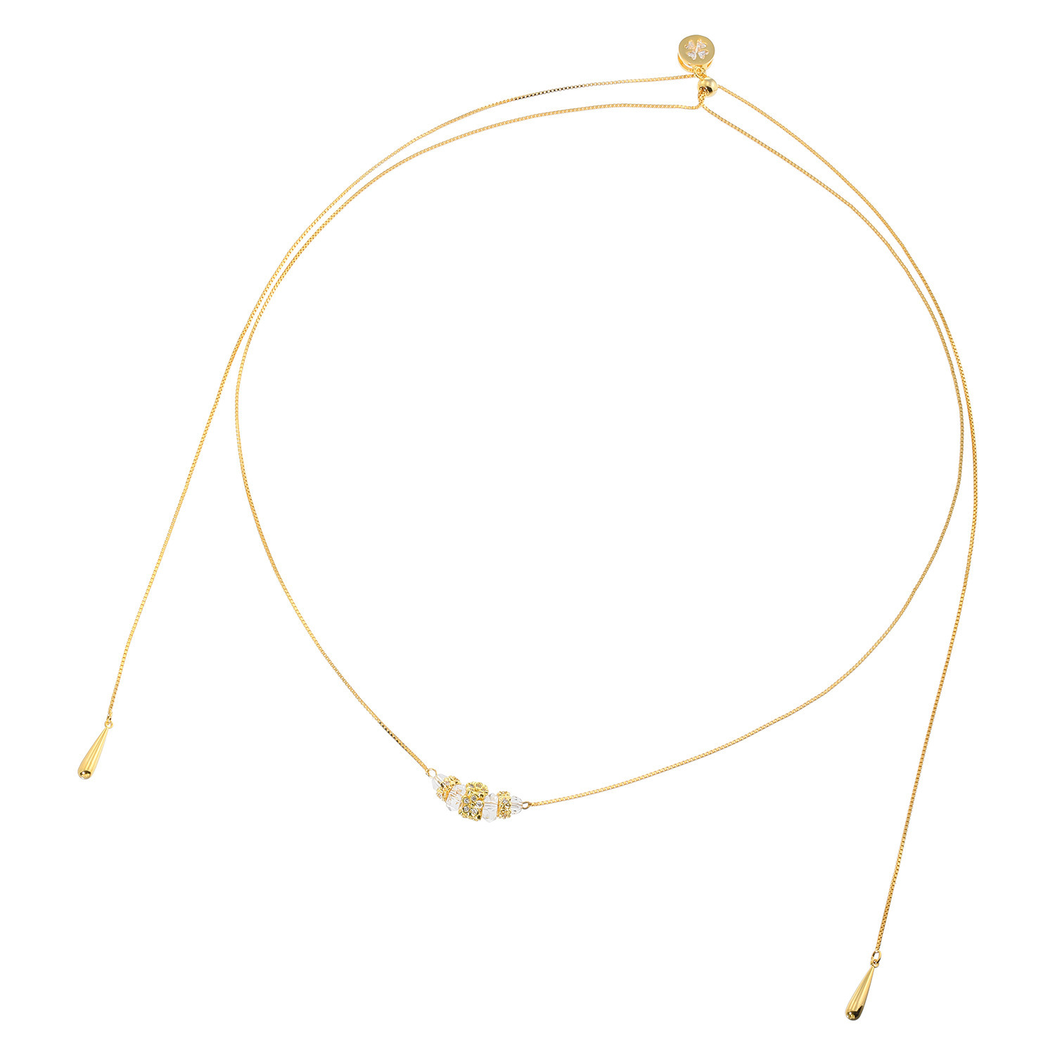 シマ・リリアーナ ＣＺ＆クリスタルガラス＆ ロッククリスタルクォーツ フラワーモティーフ ２ウェイ　スライド スーパーロングネックレス