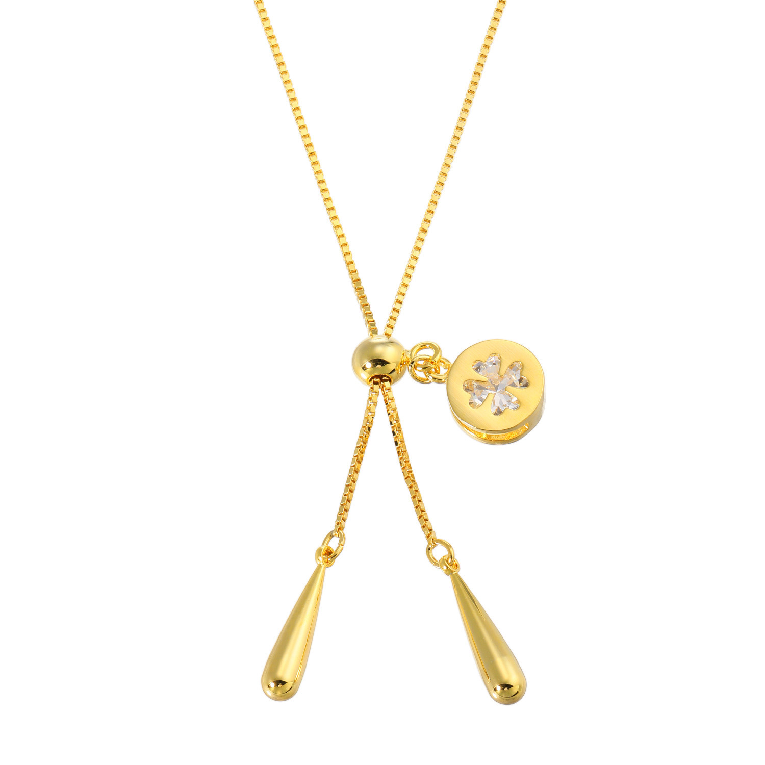 シマ・リリアーナ ＣＺ＆クリスタルガラス＆ ロッククリスタルクォーツ フラワーモティーフ ２ウェイ　スライド スーパーロングネックレス