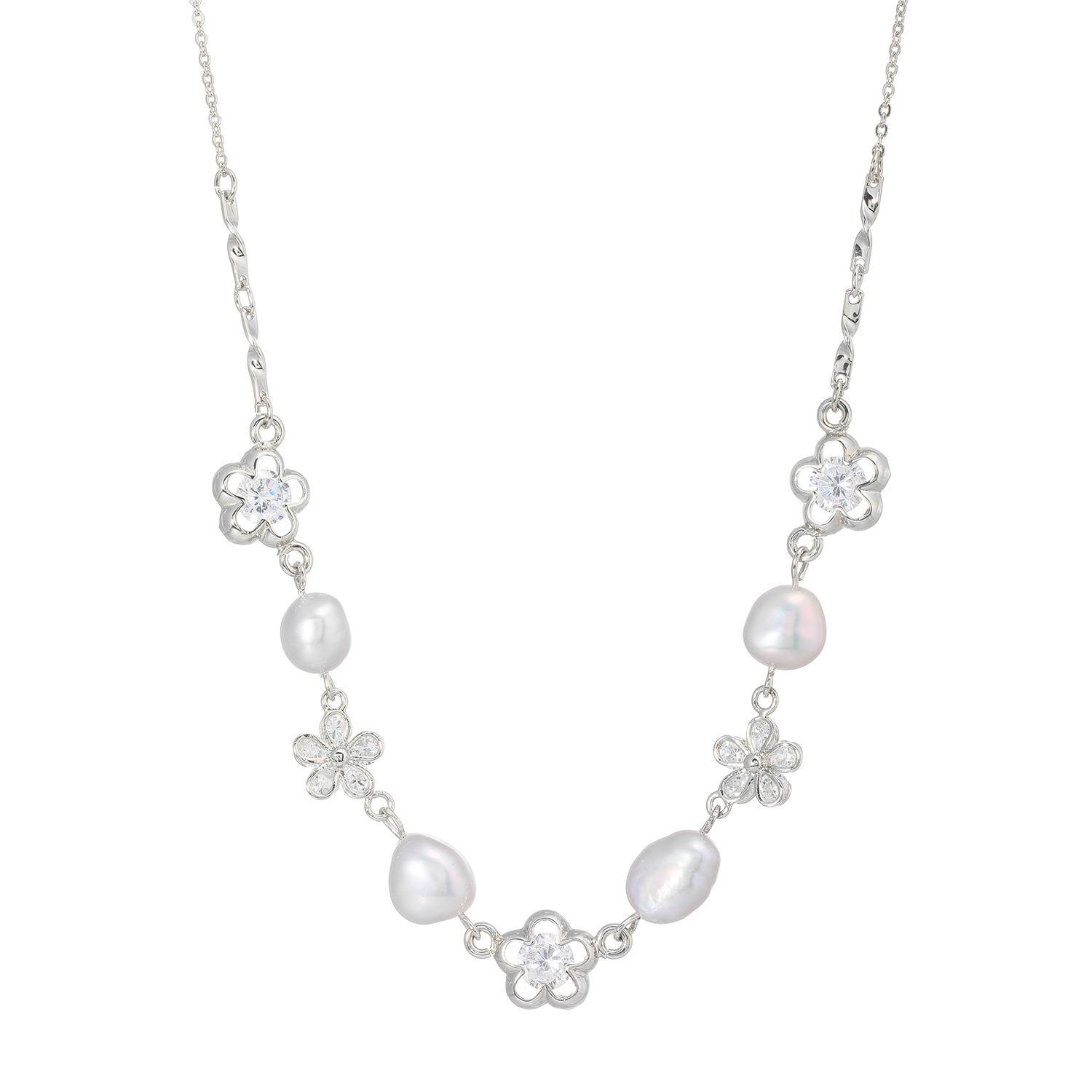 シマ・リリアーナ ＣＺ＆淡水パール フラワーモティーフ ネックレス