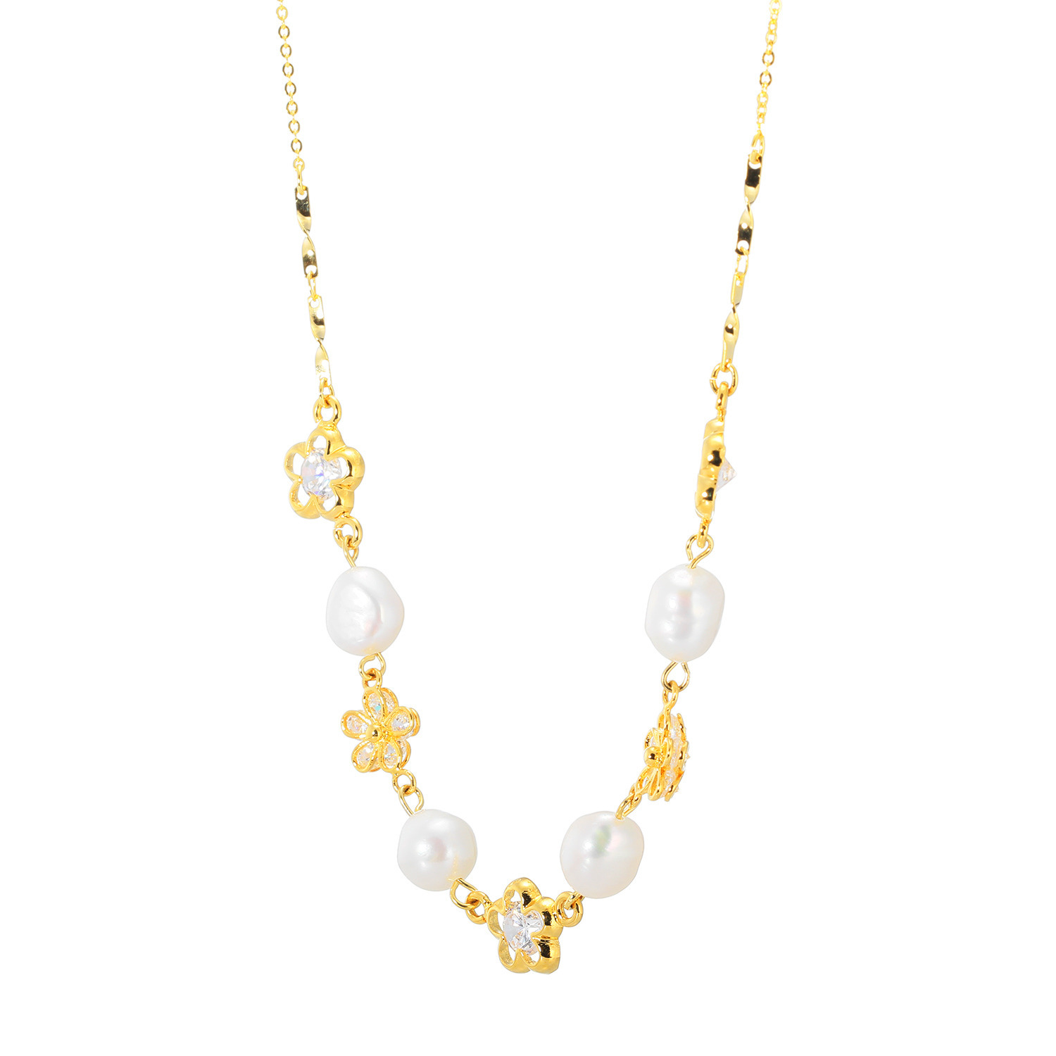 シマ・リリアーナ ＣＺ＆淡水パール フラワーモティーフ ネックレス