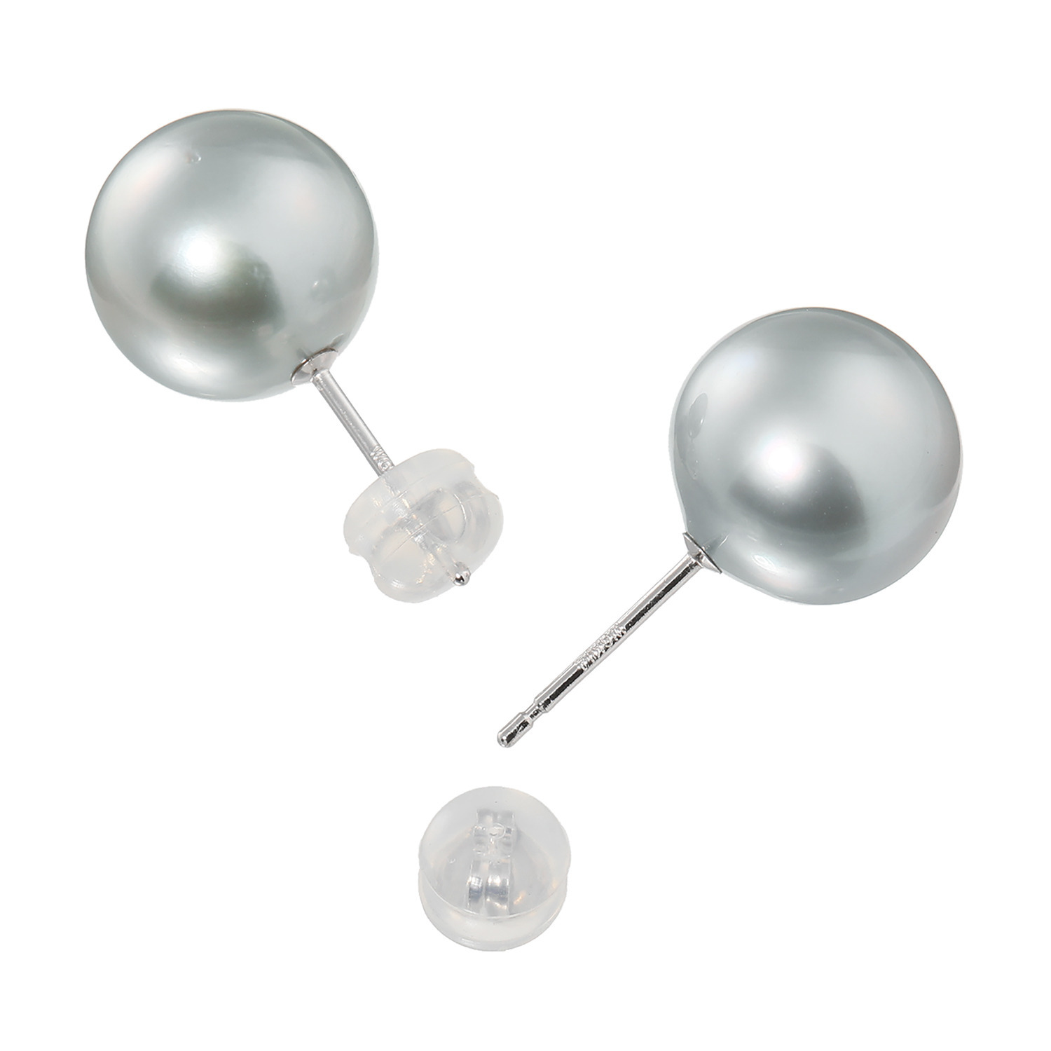 ジュペレ　ジョーヌ １４Ｋホワイトゴールド グレーカラー 黒蝶パール スタッドピアス