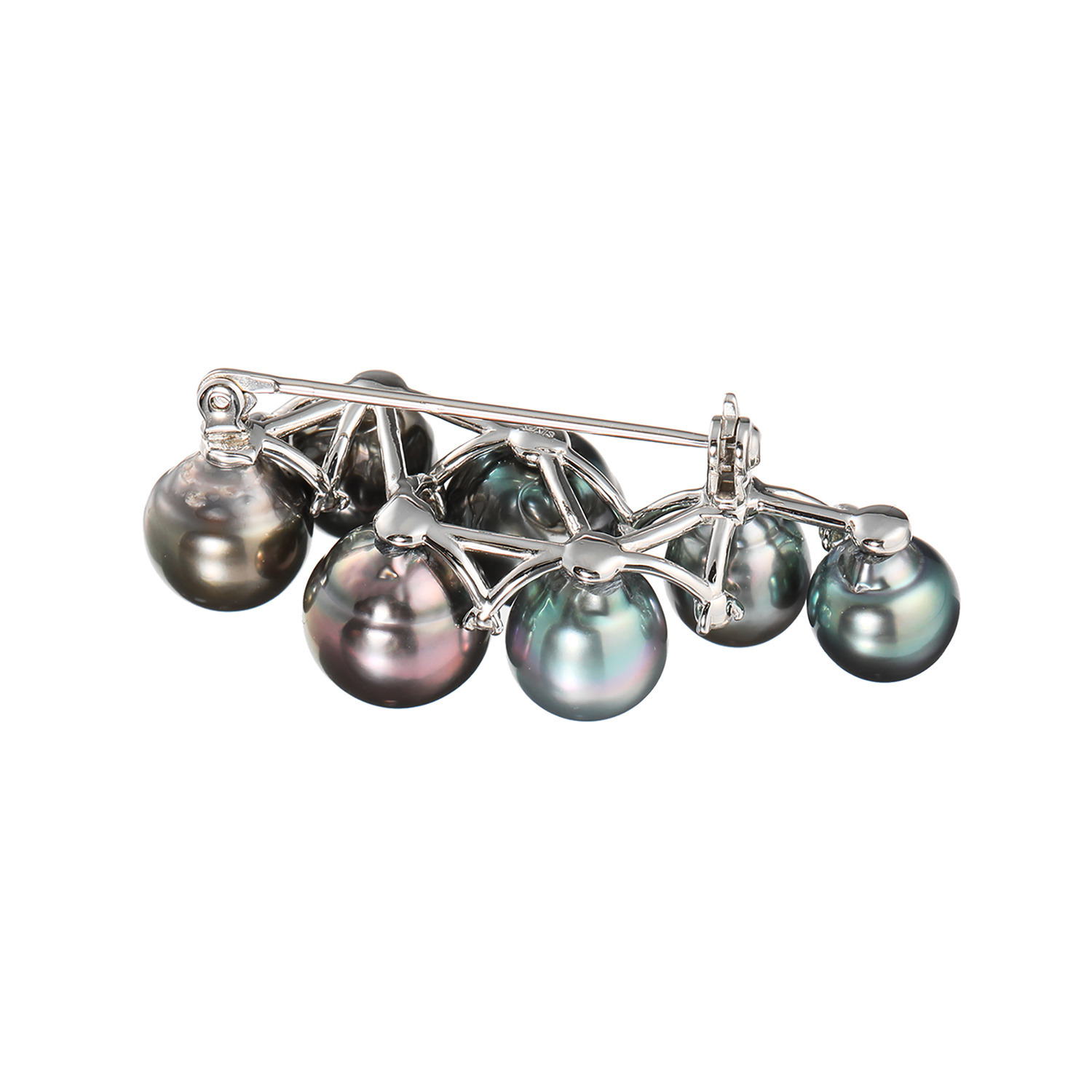 ジュペレ　ジョーヌ シルバー 黒蝶パール＆ＣＺ ダブルライン ブローチ