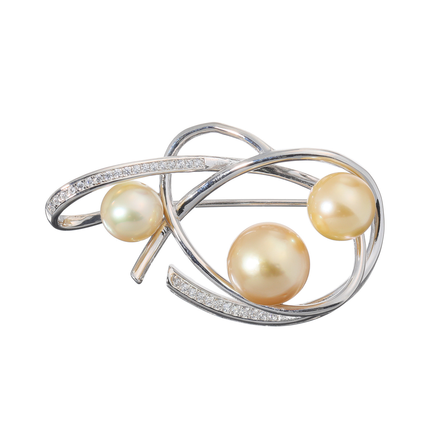 ジュペレ　ジョーヌ シルバー 白蝶パール＆ ＣＺ ボリュームブローチ