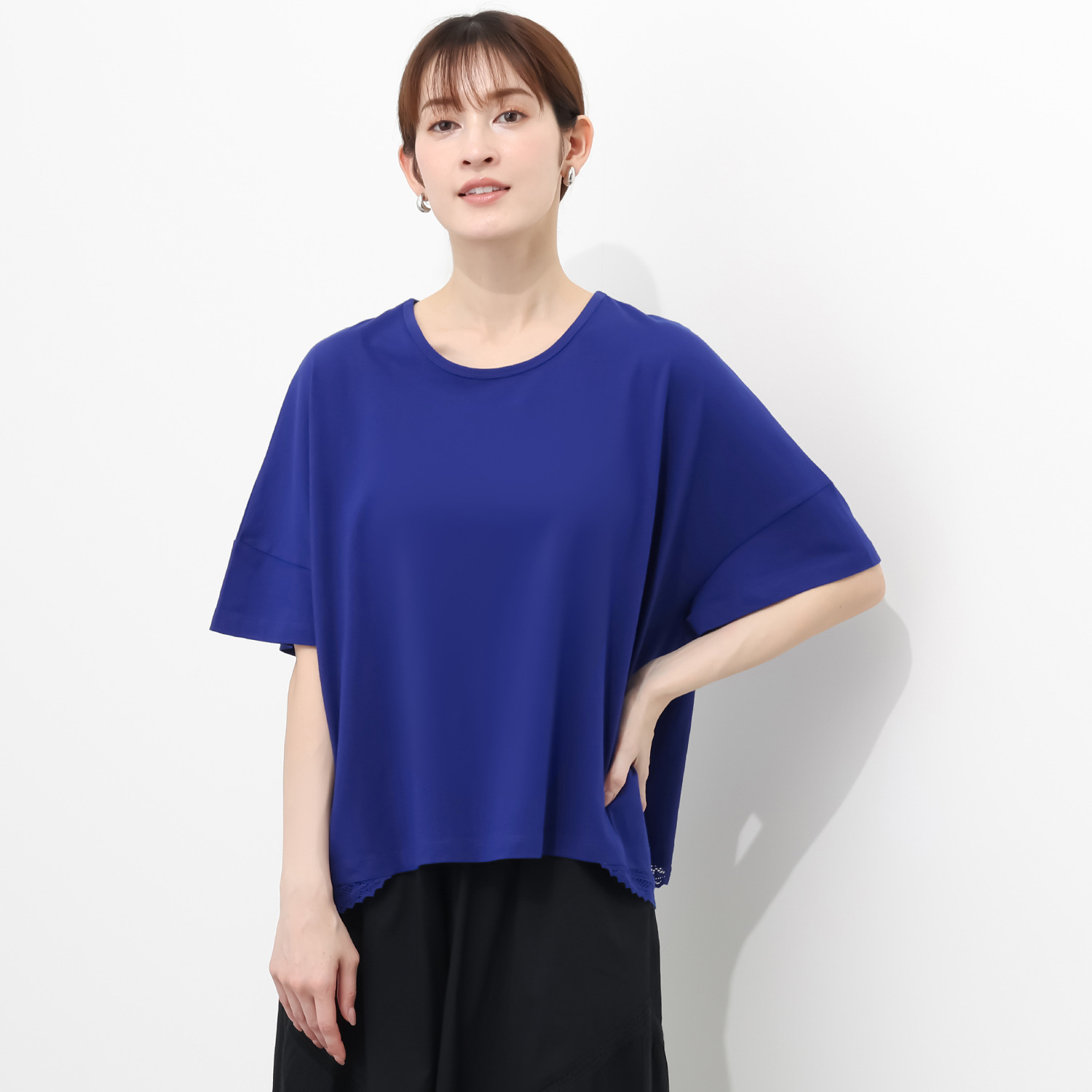 ナディー　バイ　アユーシ コットンボイル サイドレースＴシャツ