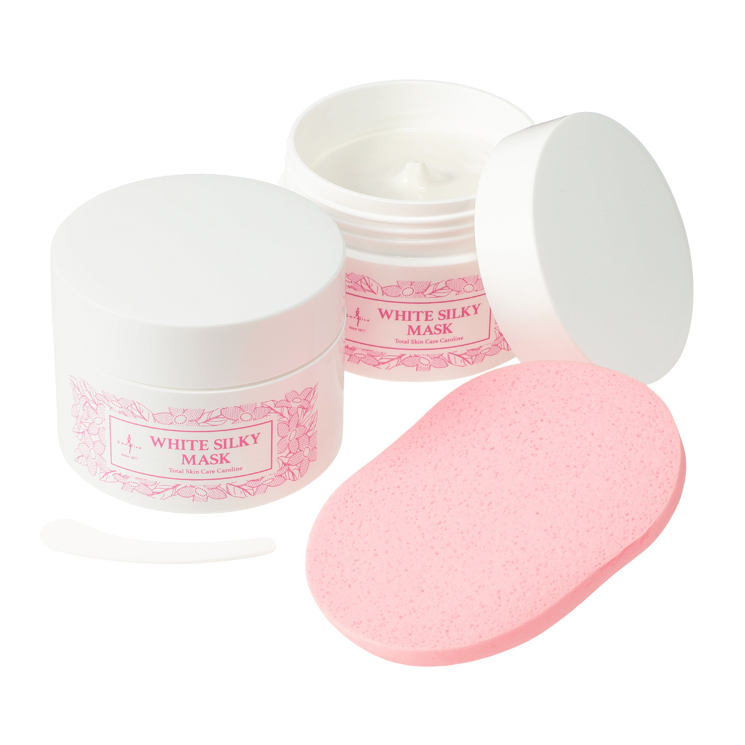 キャロリーヌ 老舗エステサロン開発 ハリのレチノール直塗り！ 速攻ツヤ透明感 ホワイトシルキーマスク ２個 フェイシャルスポンジ付 セット