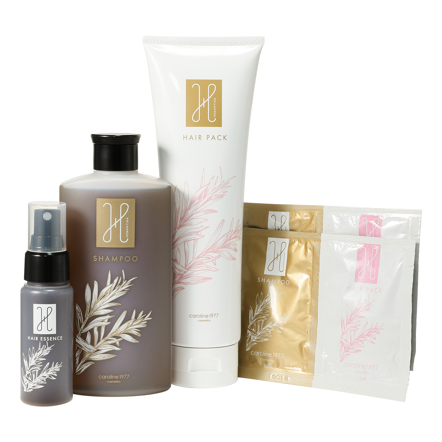 キャロリーヌ 老舗エステサロン開発 毛髪補修成分ヘマチン配合 ヘマチナ　シャンプー＆ ヘアパック＆ ヘマチナ　ヘアエッセンス 特別セット