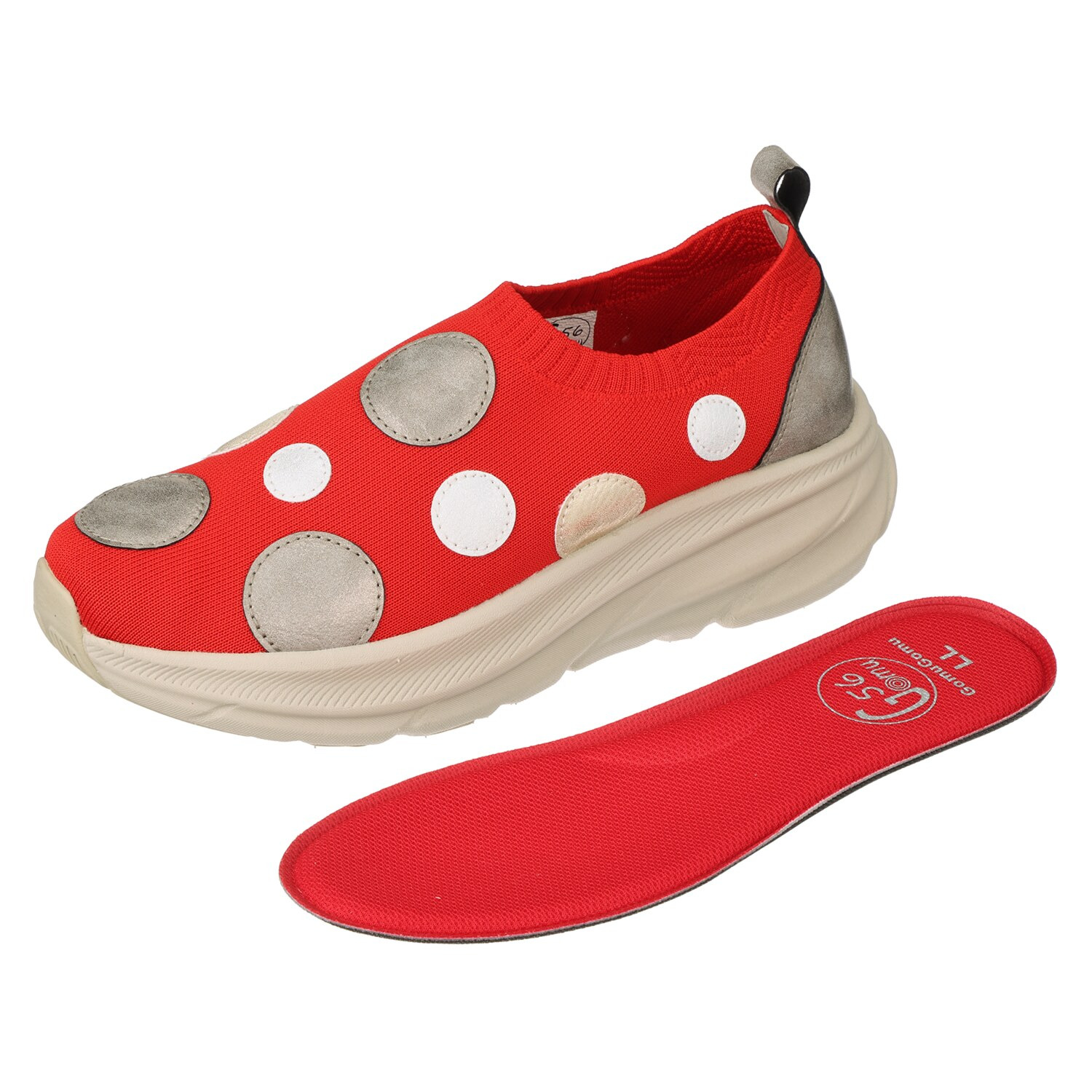 ゴムゴム 洗えてふんわり ドットモティーフ 軽量厚底スニーカー