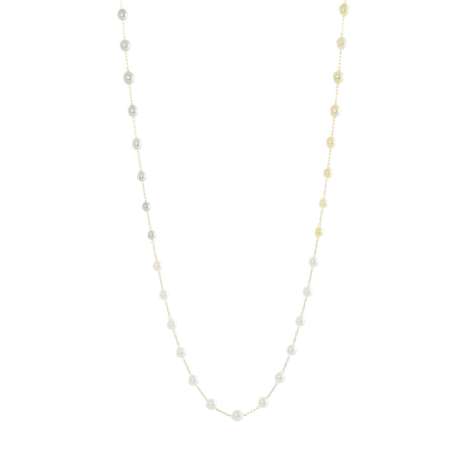 ペルラジオーネ １４Ｋ 無調色ベビーアコヤパール マルチカラー ステーションネックレス