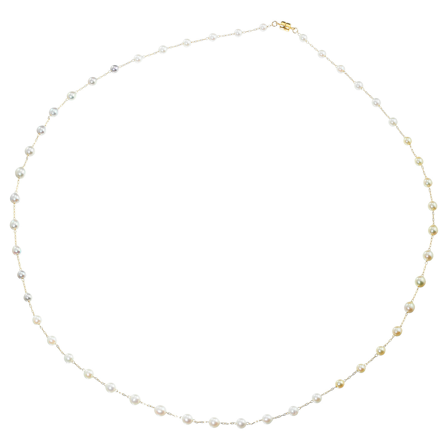 ペルラジオーネ １４Ｋ 無調色ベビーアコヤパール マルチカラー ステーションネックレス