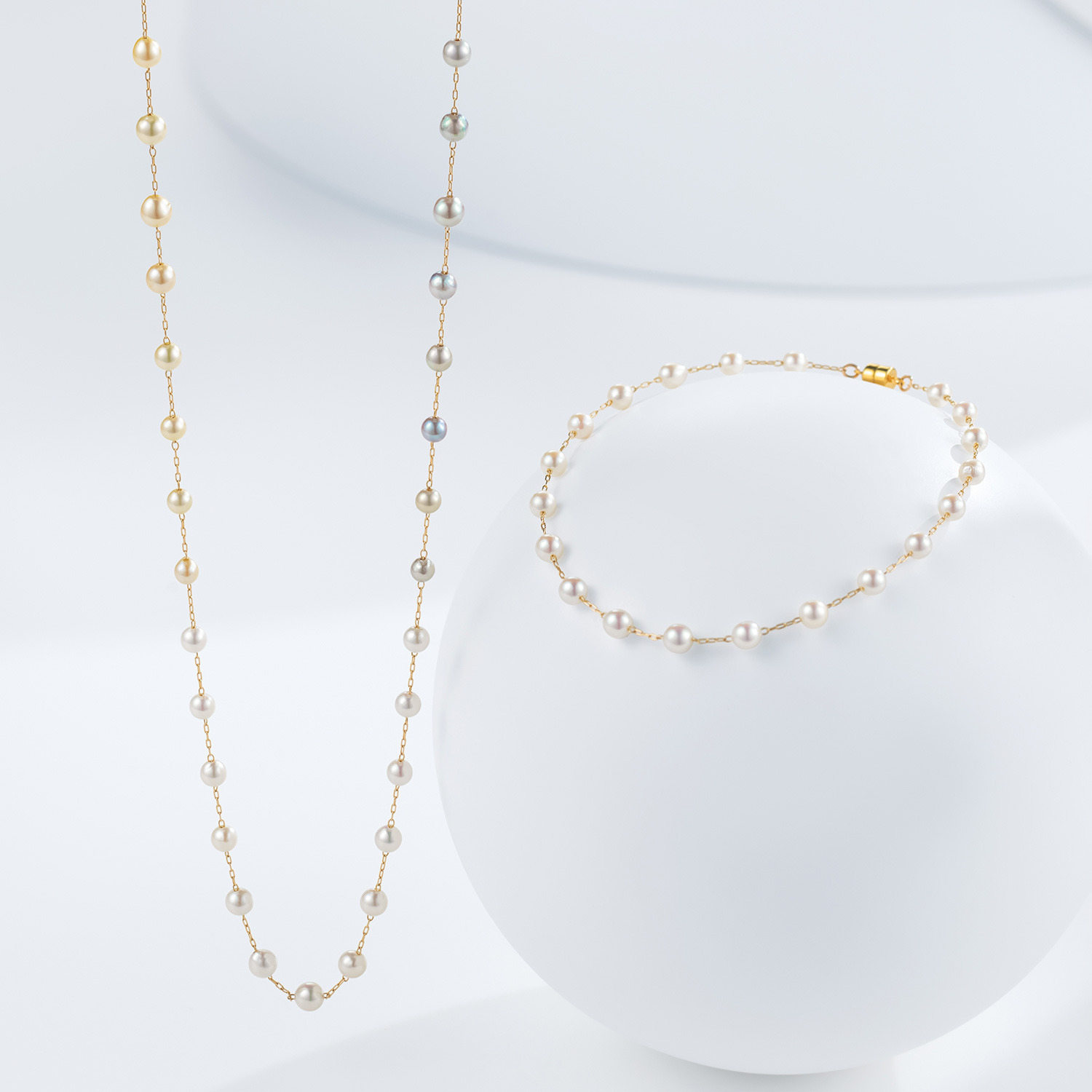 ペルラジオーネ １４Ｋ 無調色ベビーアコヤパール マルチカラー ステーションネックレス
