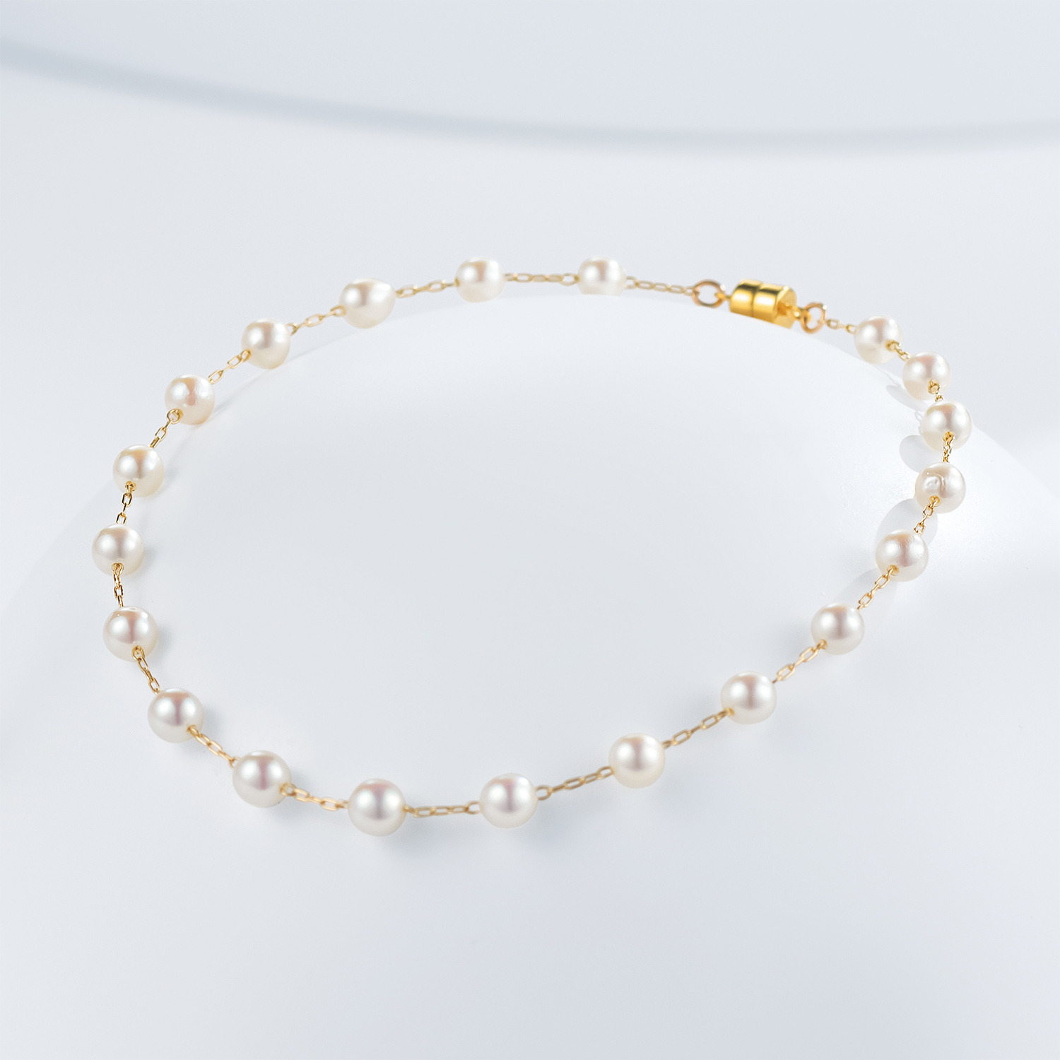 ペルラジオーネ １４Ｋ 無調色ベビーアコヤパール ステーションブレスレット